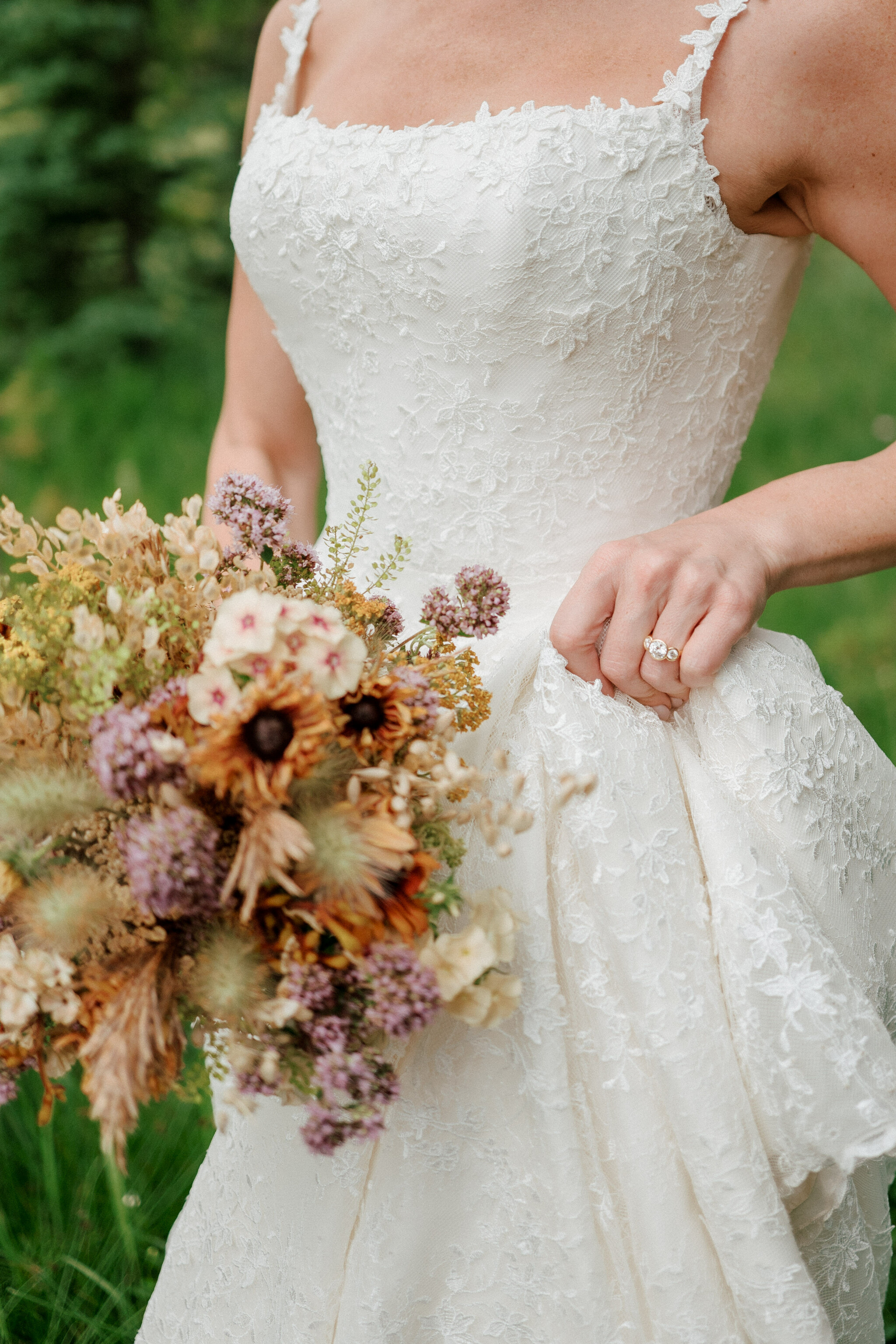 Phillipa Lepley Bride Alex Couture Bespoke Lace Wedding Dress With Straps Lace Wedding Veil Montana Wedding