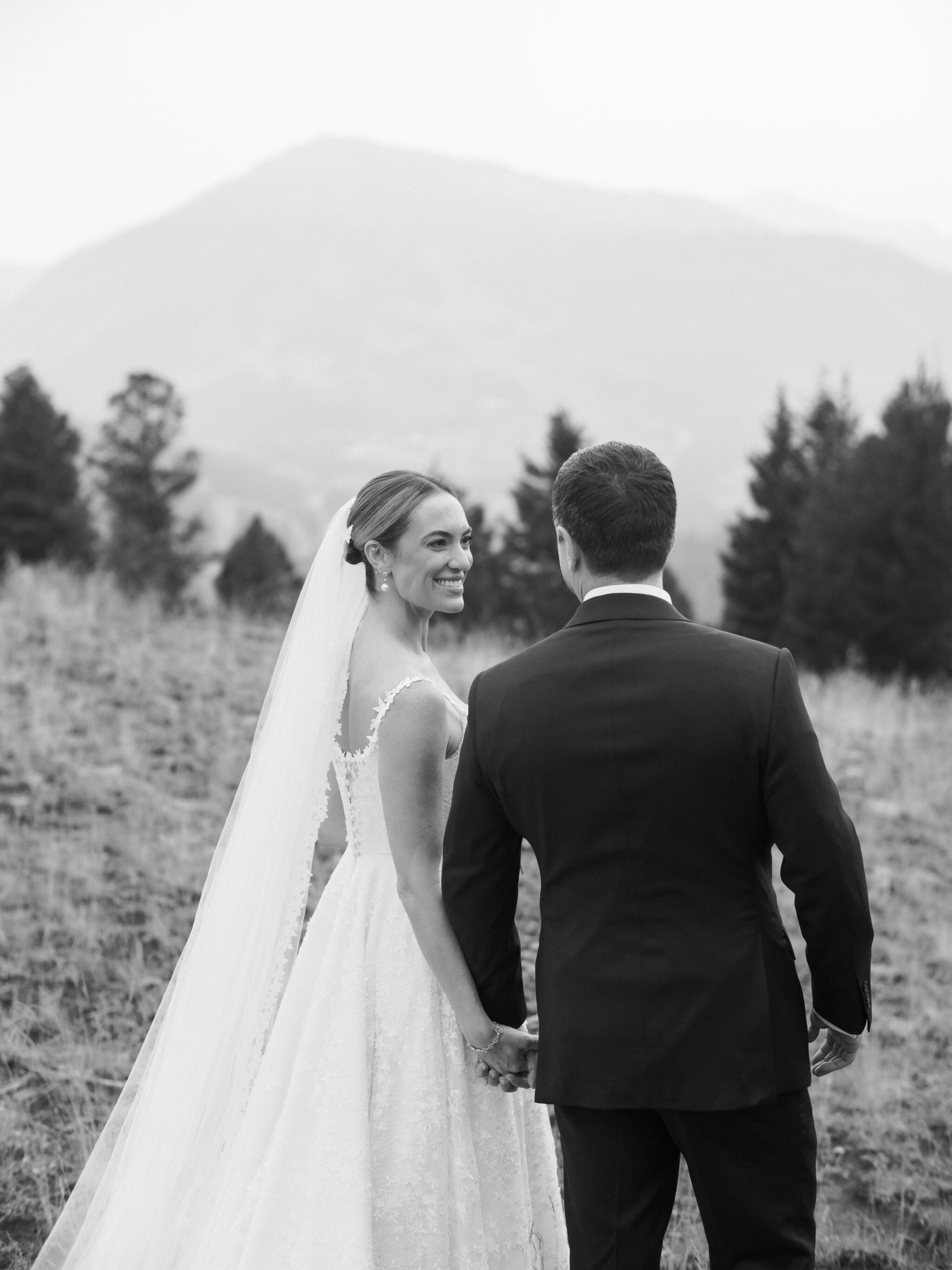 Phillipa Lepley Bride Alex Couture Bespoke Lace Wedding Dress With Straps Lace Wedding Veil Montana Wedding