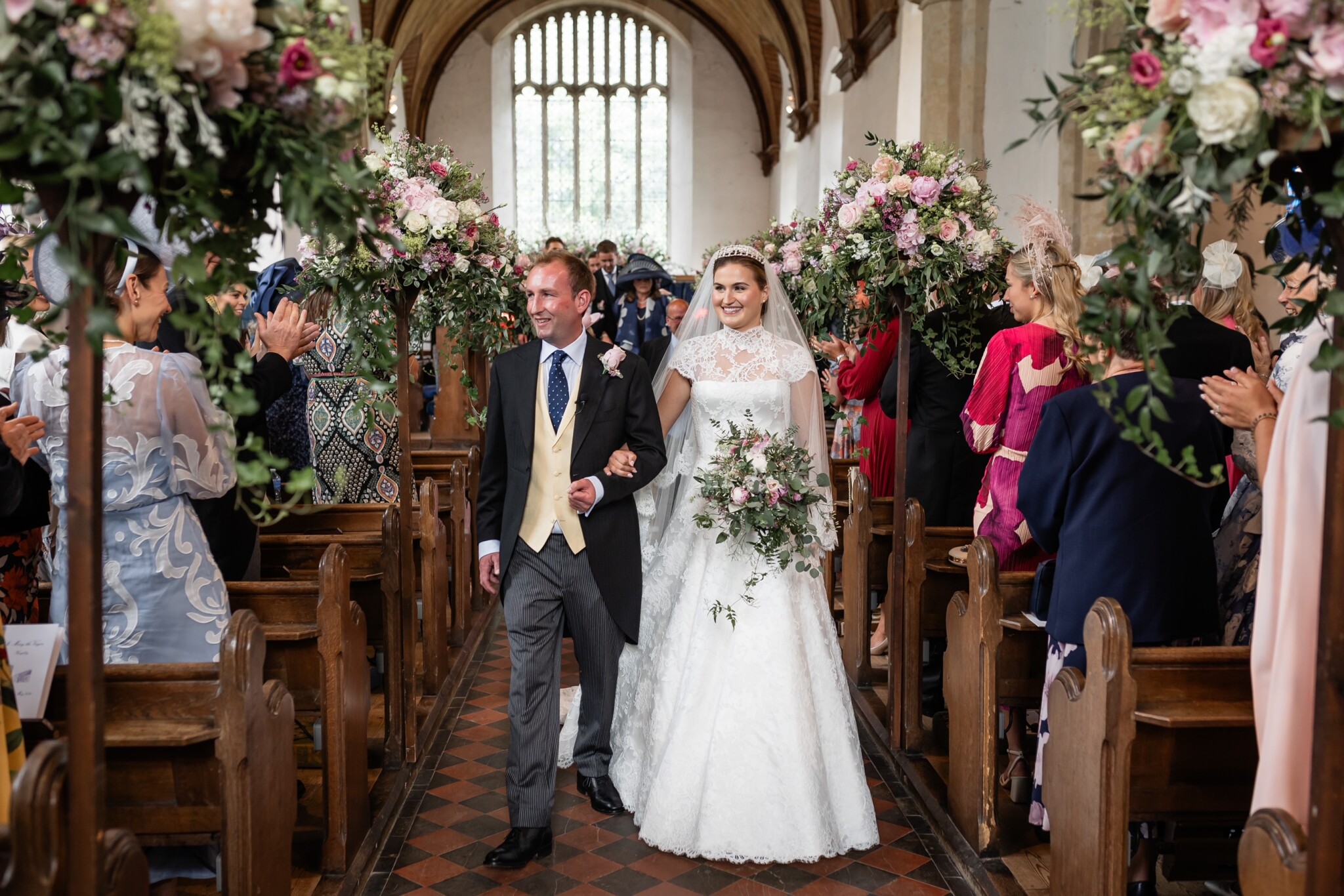 Phillipa Lepley bride Amelia Corseted Couture Scroll Lace Wedding Dress With High Neck Lace Border Veil