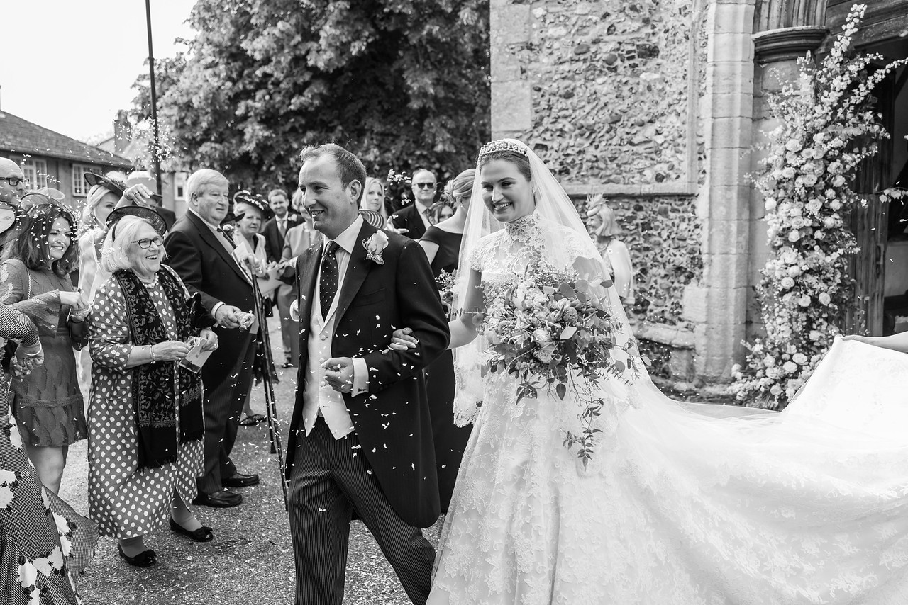 Phillipa Lepley bride Amelia Corseted Couture Scroll Lace Wedding Dress With High Neck Lace Border Veil