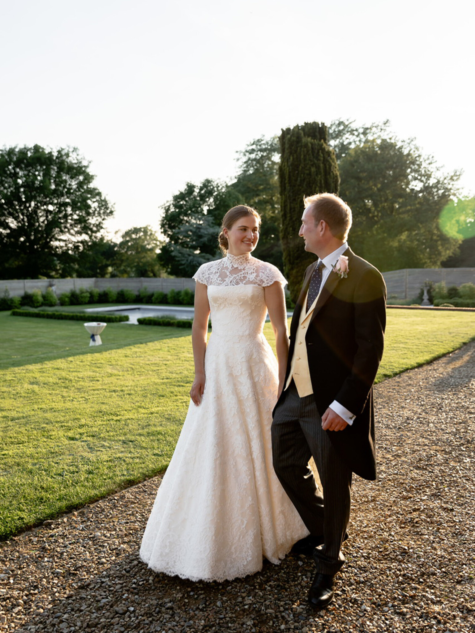 Phillipa Lepley bride Amelia Corseted Couture Scroll Lace Wedding Dress With High Neck Lace Border Veil