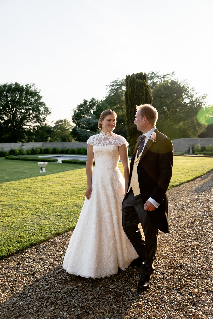 Phillipa Lepley bride Amelia Corseted Couture Scroll Lace Wedding Dress With High Neck Lace Border Veil