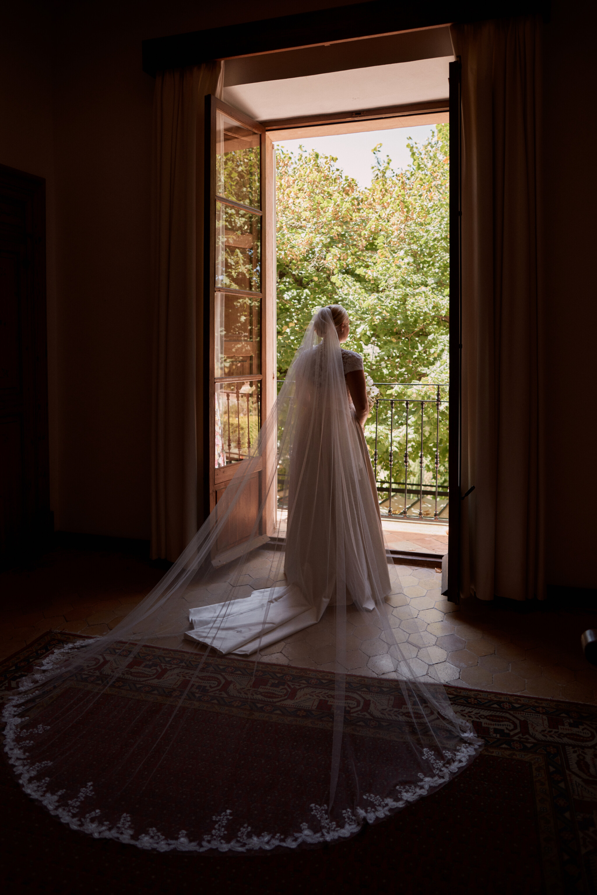 Phillipa Lepley Bride Georgiana Mallorca Wedding Bespoke High Neck Duchess Satin Wedding Dress with Floral Hand Embroidery