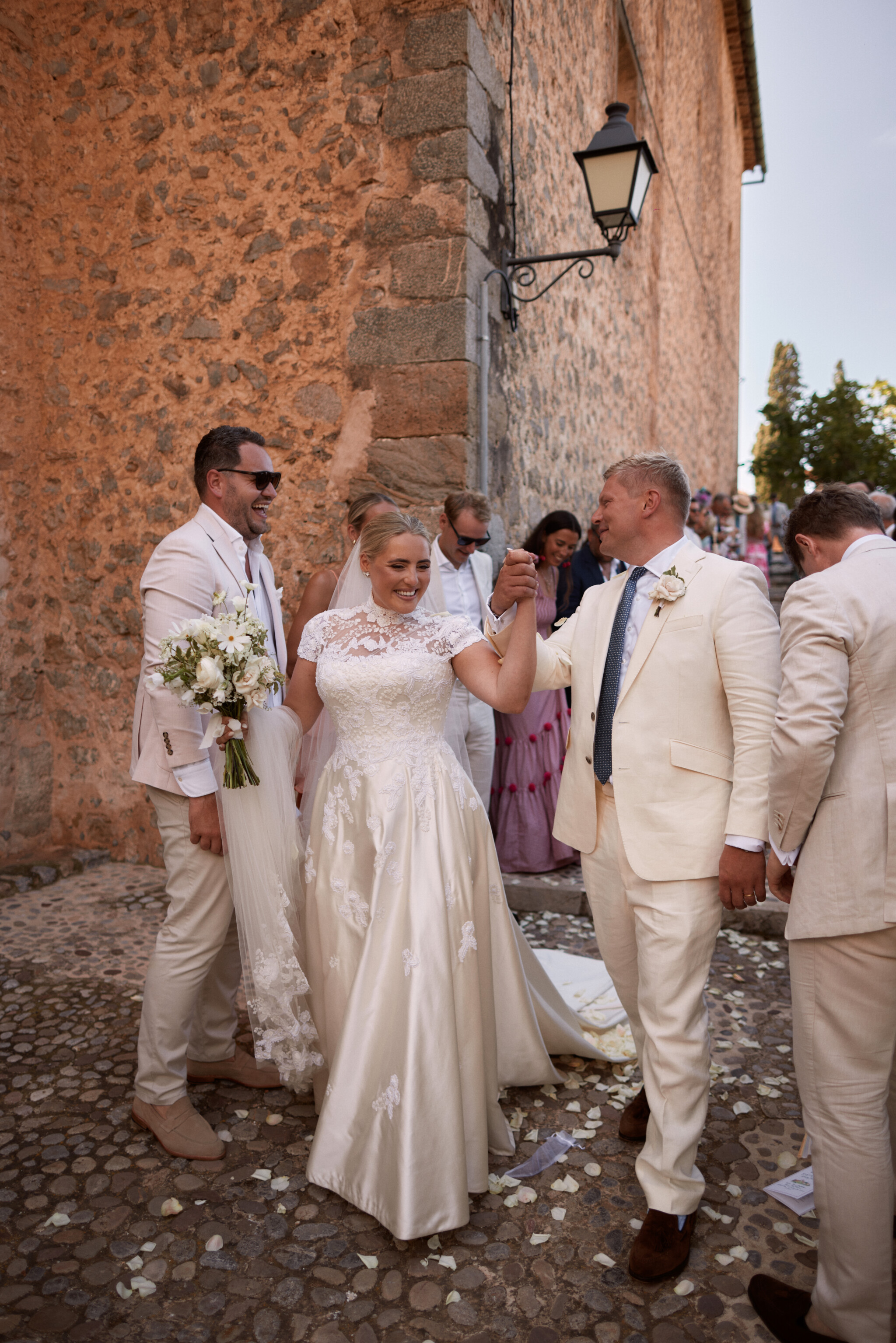 Phillipa Lepley Bride Georgiana Mallorca Wedding Bespoke High Neck Duchess Satin Wedding Dress with Floral Hand Embroidery