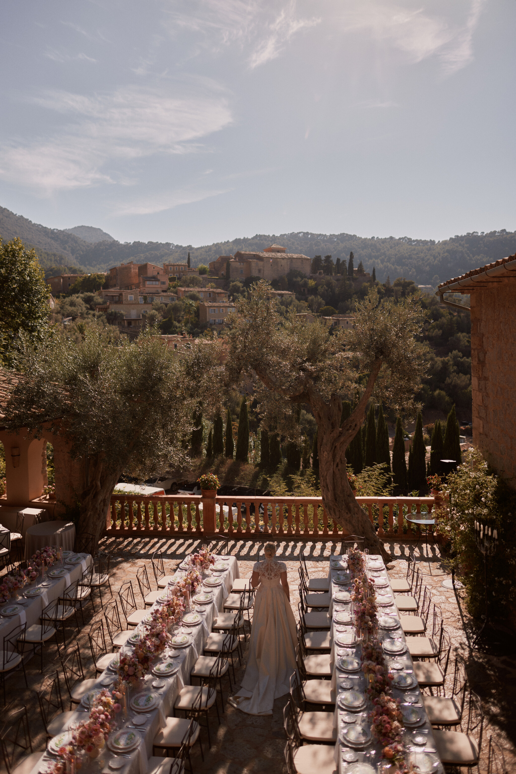 Phillipa Lepley Bride Georgiana Mallorca Wedding Bespoke High Neck Duchess Satin Wedding Dress with Floral Hand Embroidery