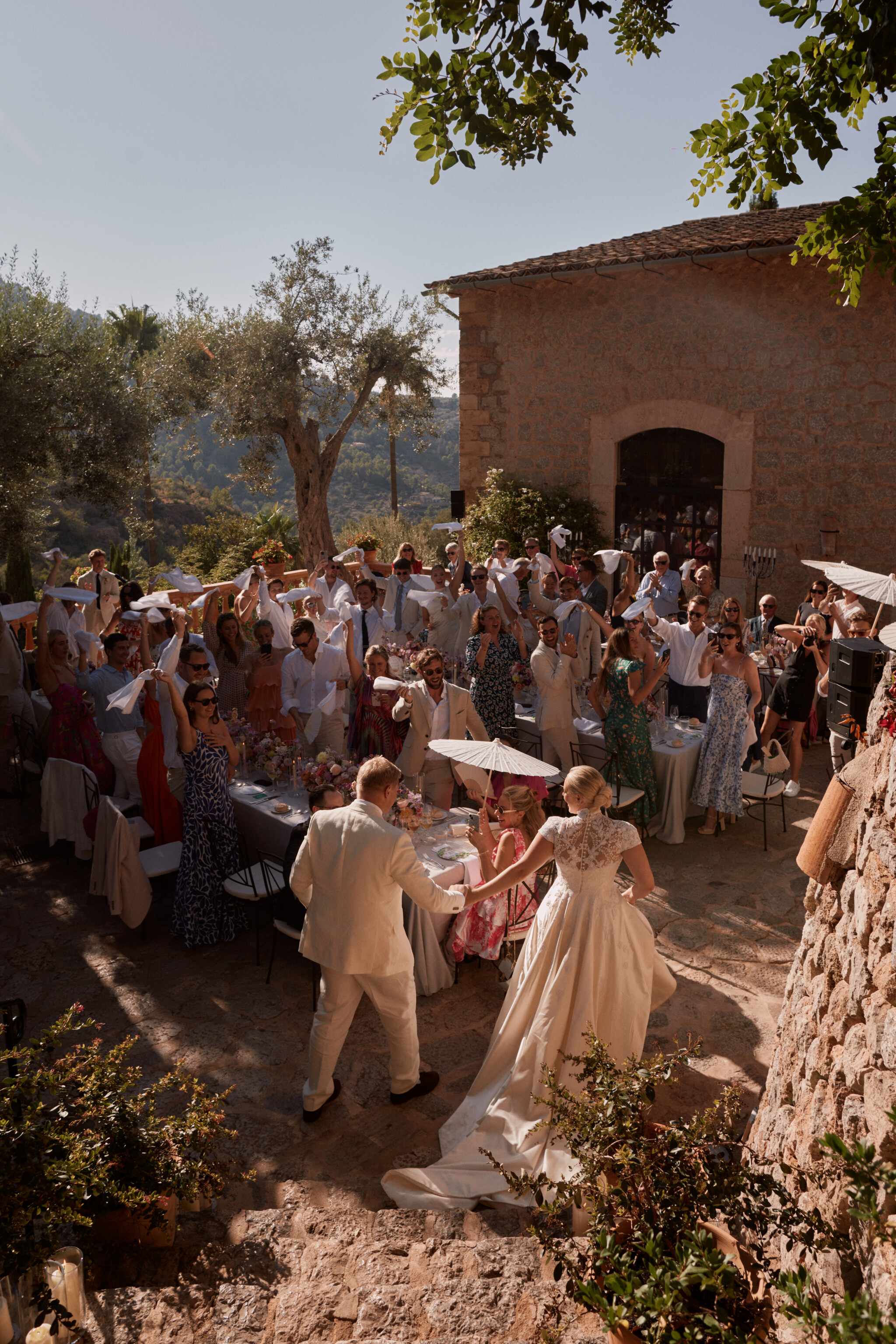Phillipa Lepley Bride Georgiana Mallorca Wedding Bespoke High Neck Duchess Satin Wedding Dress with Floral Hand Embroidery