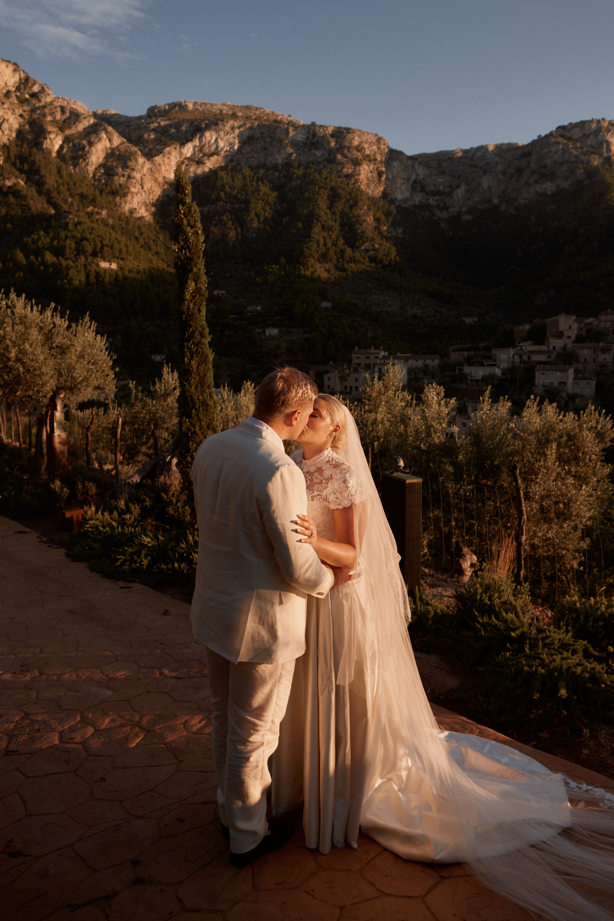 Phillipa Lepley Bride Georgiana Mallorca Wedding Bespoke High Neck Duchess Satin Wedding Dress with Floral Hand Embroidery