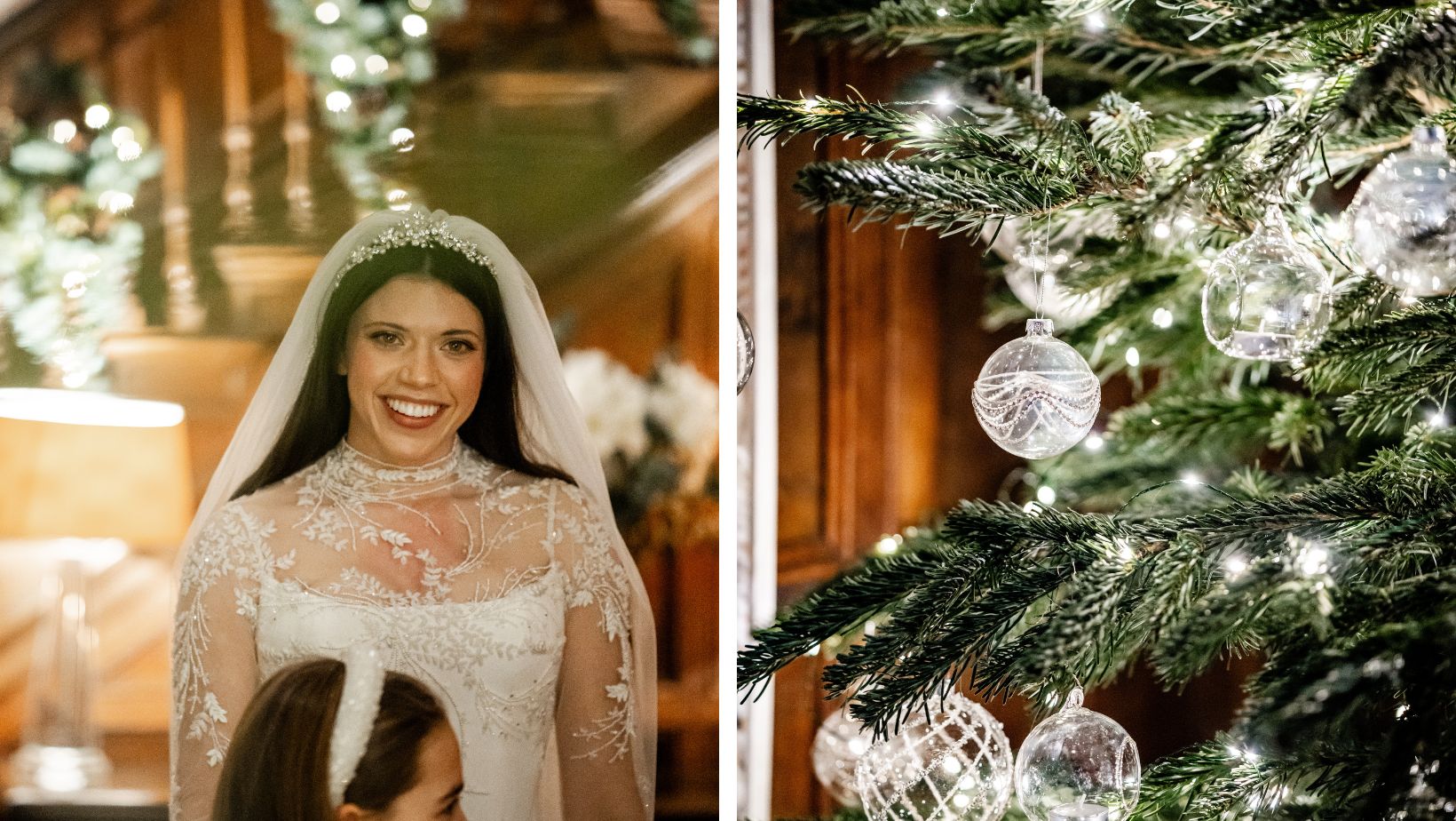 Phillipa Lepley bride Georgina New Years’ Eve Wedding Bespoke High-Neck Embellished Wedding Dress With Long Sleeves