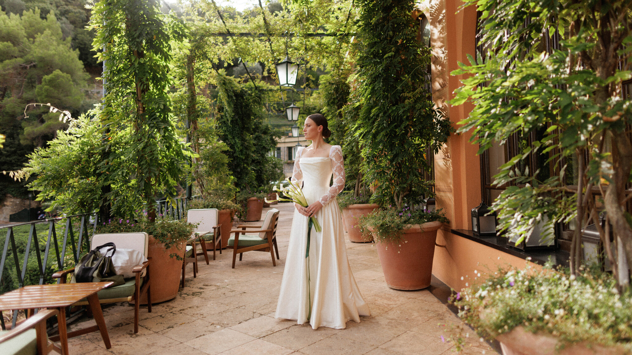 Phillipa Lepley Couture Real Bride Camille Duchess Satin Embroidered Sleeve Dress