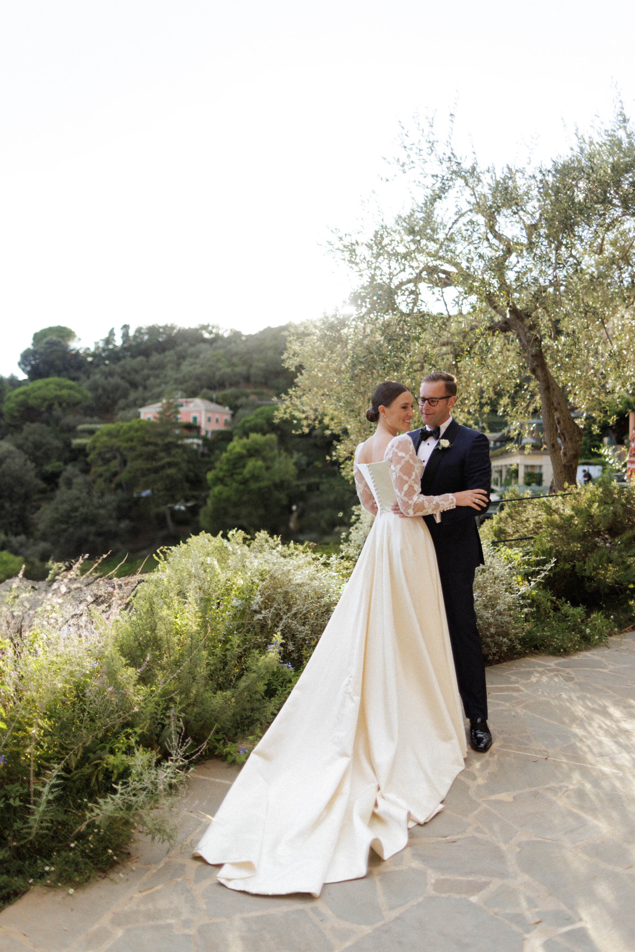 Phillipa Lepley Bride Camille Square Neck Couture Modern Wedding Dress Embroidered Sleeves Portofino Wedding