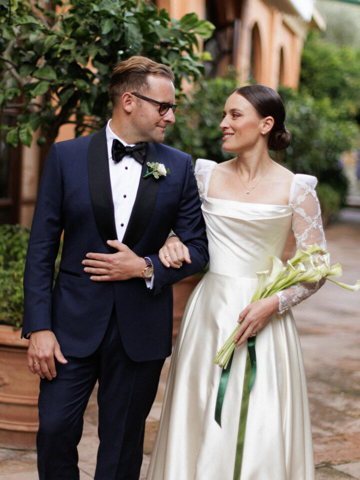 Phillipa Lepley Couture Real Bride Camille Duchess Satin Embroidered Sleeve Dress