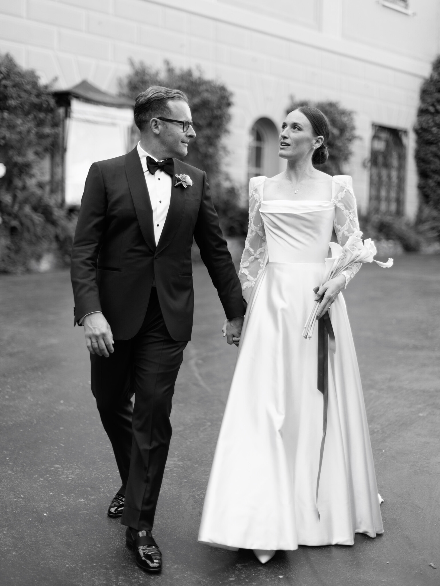 Phillipa Lepley Couture Real Bride Camille Duchess Satin Embroidered Sleeve Dress