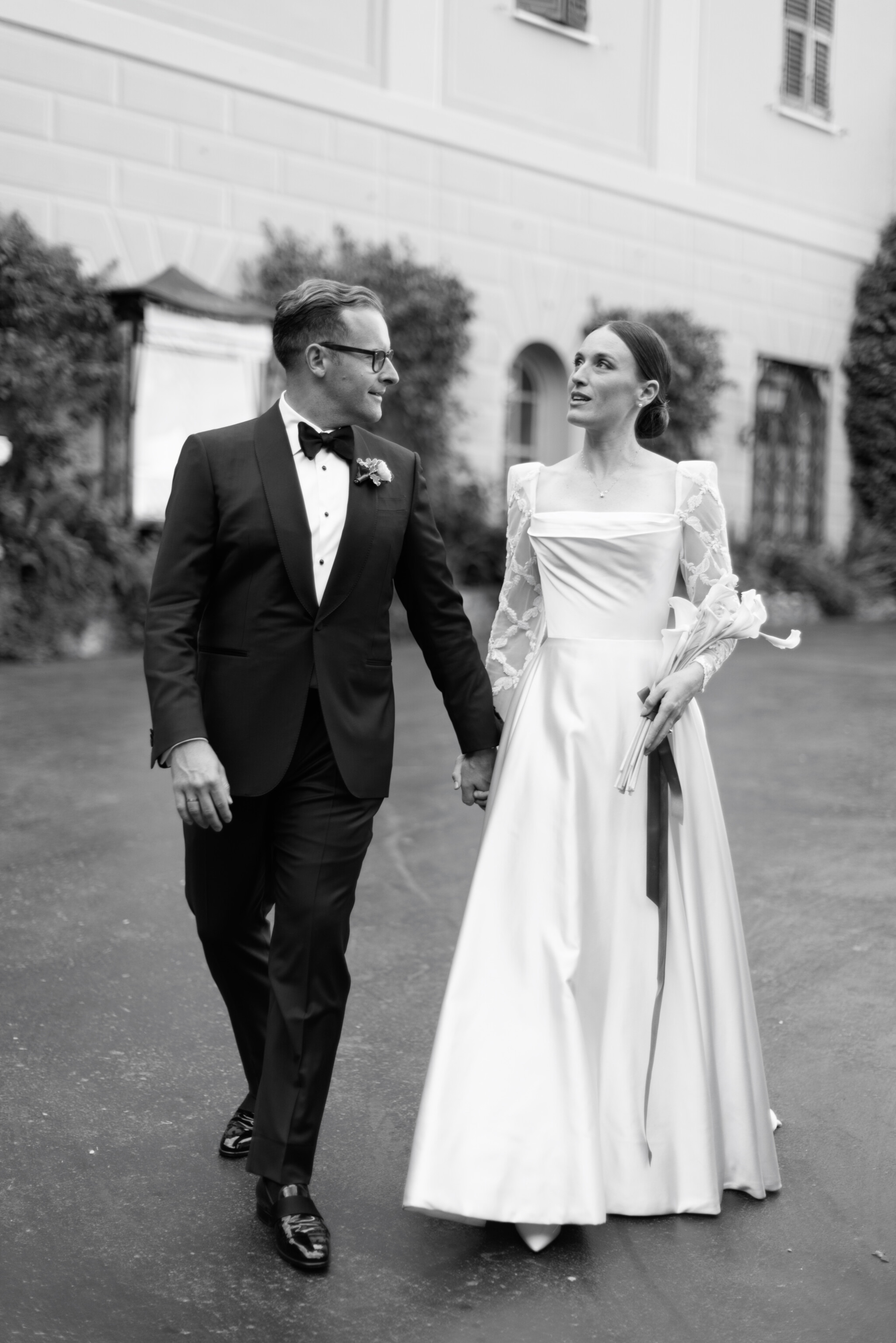 Phillipa Lepley Bride Camille Square Neck Couture Modern Wedding Dress Embroidered Sleeves Portofino Wedding