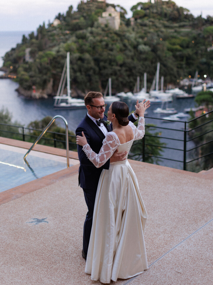 Phillipa Lepley Couture Real Bride Camille Duchess Satin Embroidered Sleeve Dress