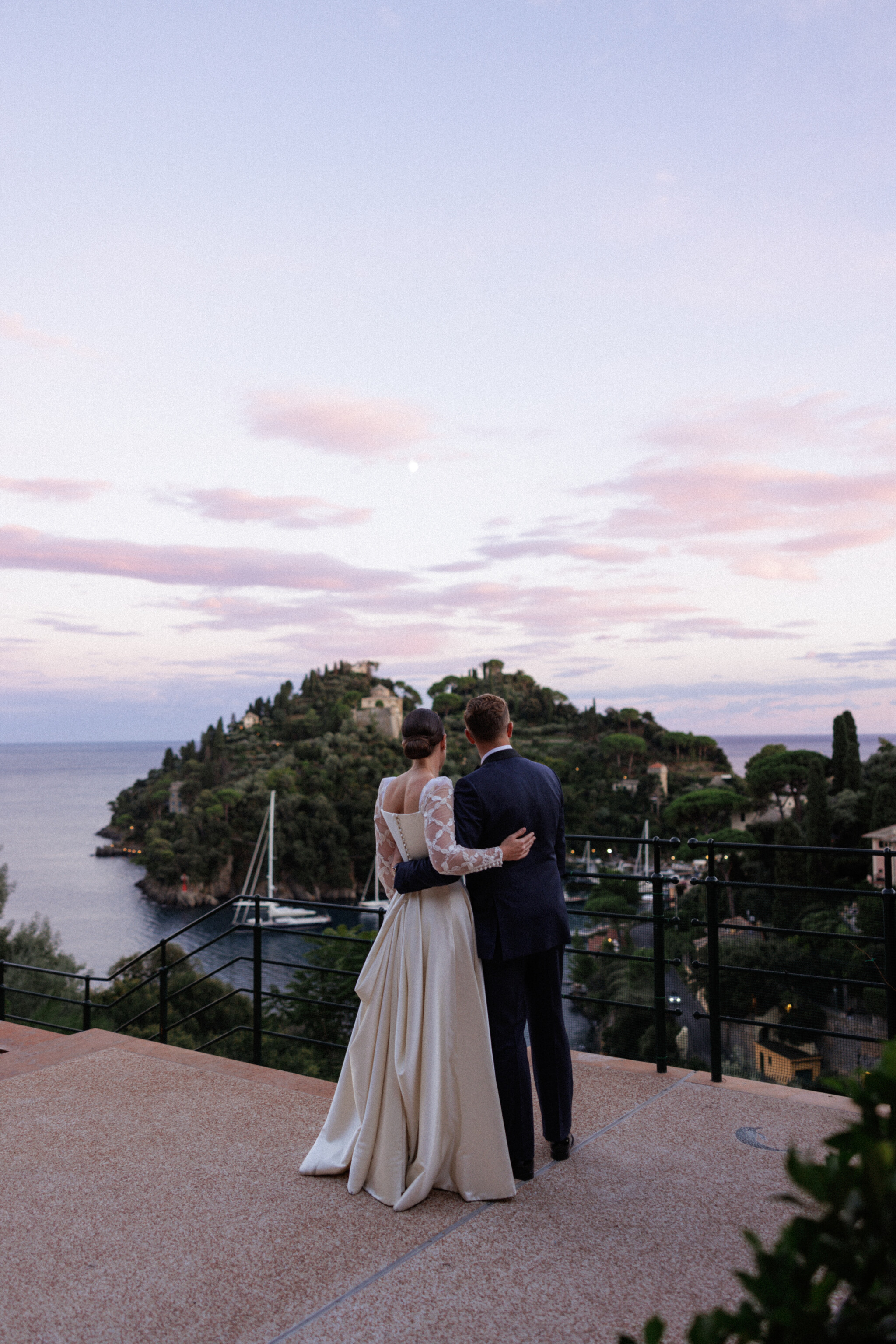 Phillipa Lepley Bride Camille Square Neck Couture Modern Wedding Dress Embroidered Sleeves Portofino Wedding