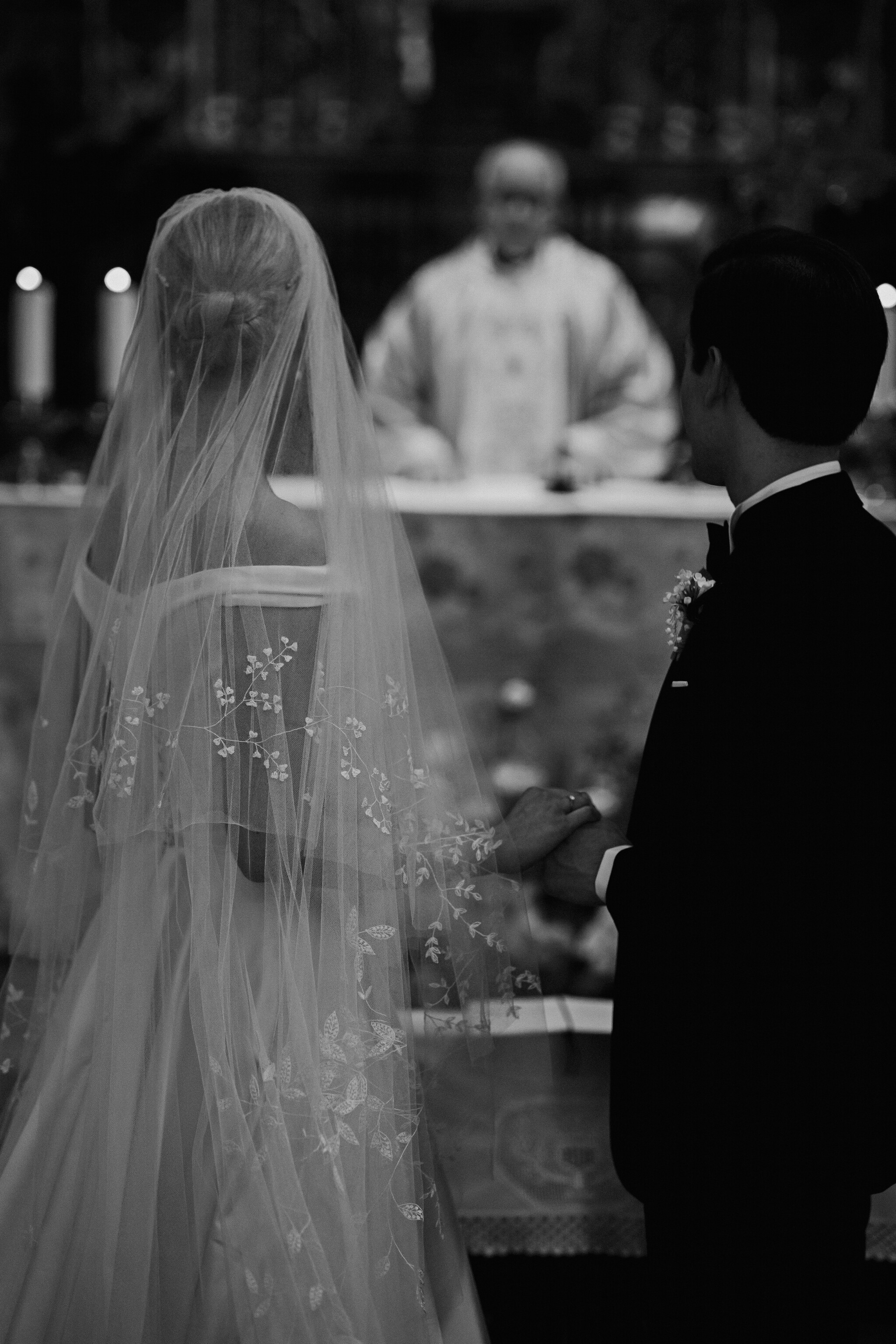 Phillipa Lepley bride Alexandra Timeless Duchess Satin Couture Wedding Dress with Bow and Hand Embroidered Veil Destination Spanish Wedding