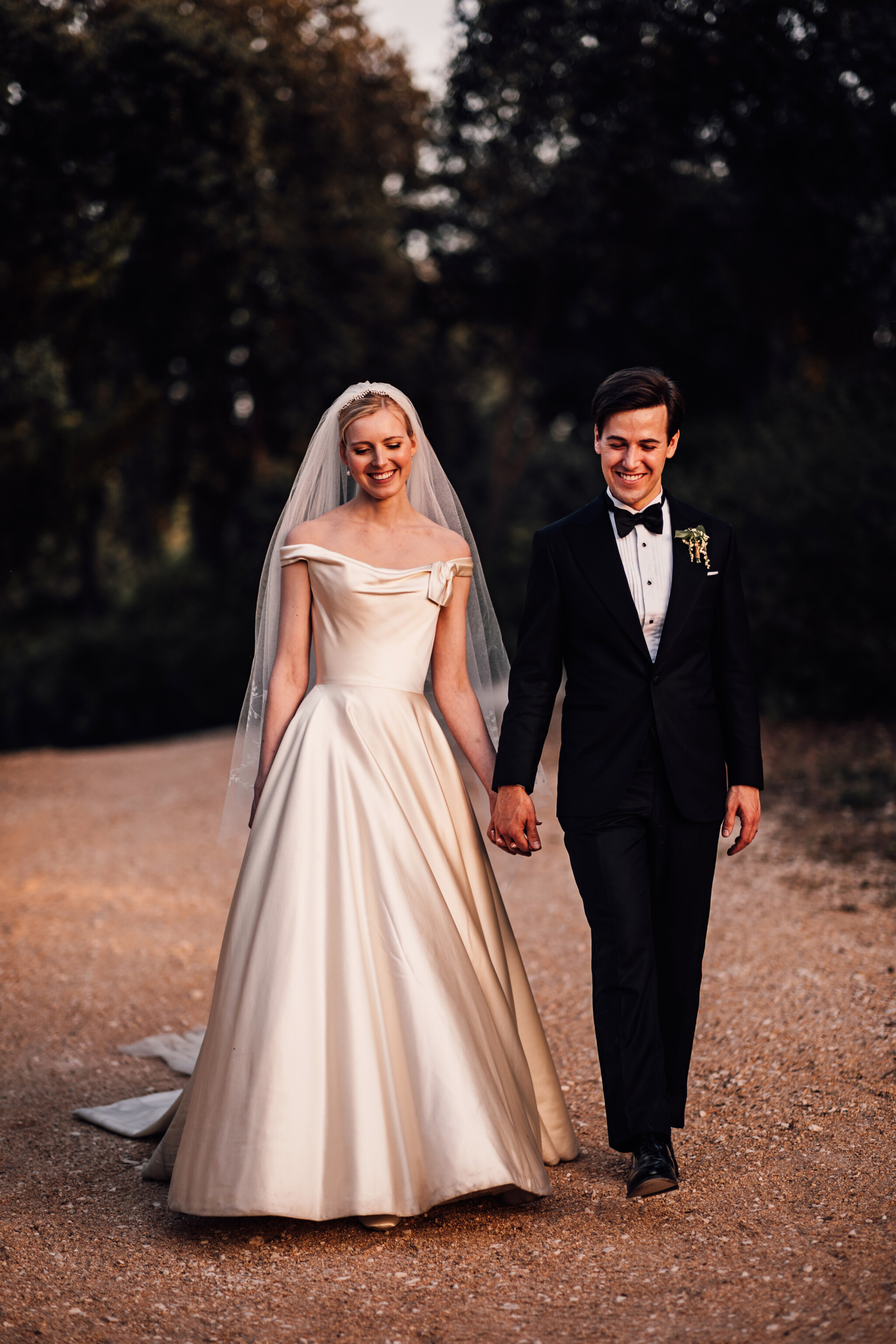 Phillipa Lepley bride Alexandra Timeless Duchess Satin Couture Wedding Dress with Bow and Hand Embroidered Veil Destination Spanish Wedding