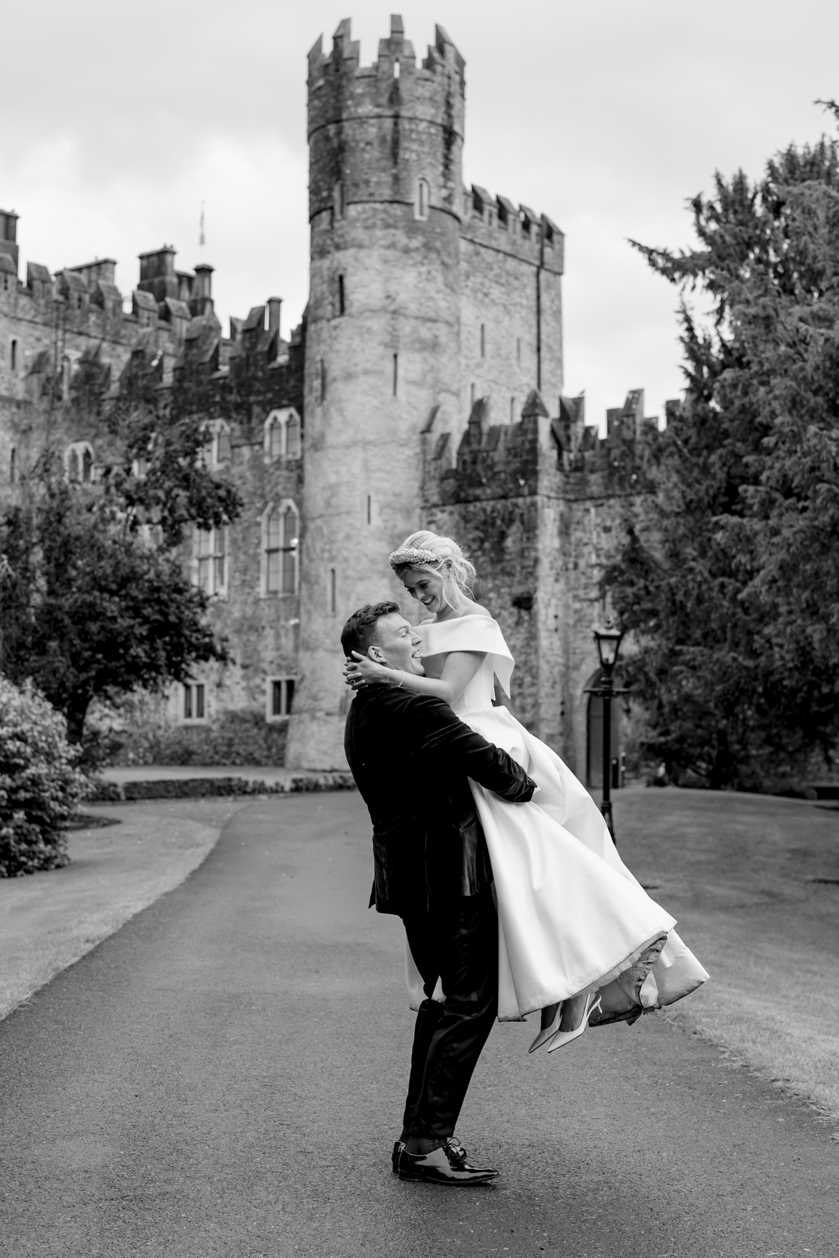 Phillipa Lepley bride Alex Corseted Couture Timeless Off The Shoulder Satin Wedding Dress and Hand Embroidered Veil