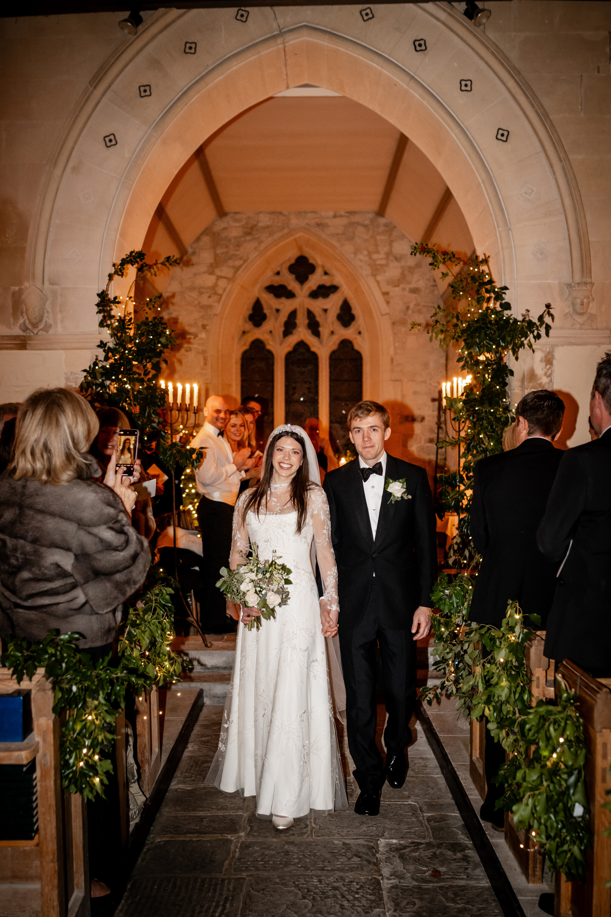 Phillipa Lepley bride Georgina New Years’ Eve Wedding Bespoke High-Neck Embellished Wedding Dress With Long Sleeves