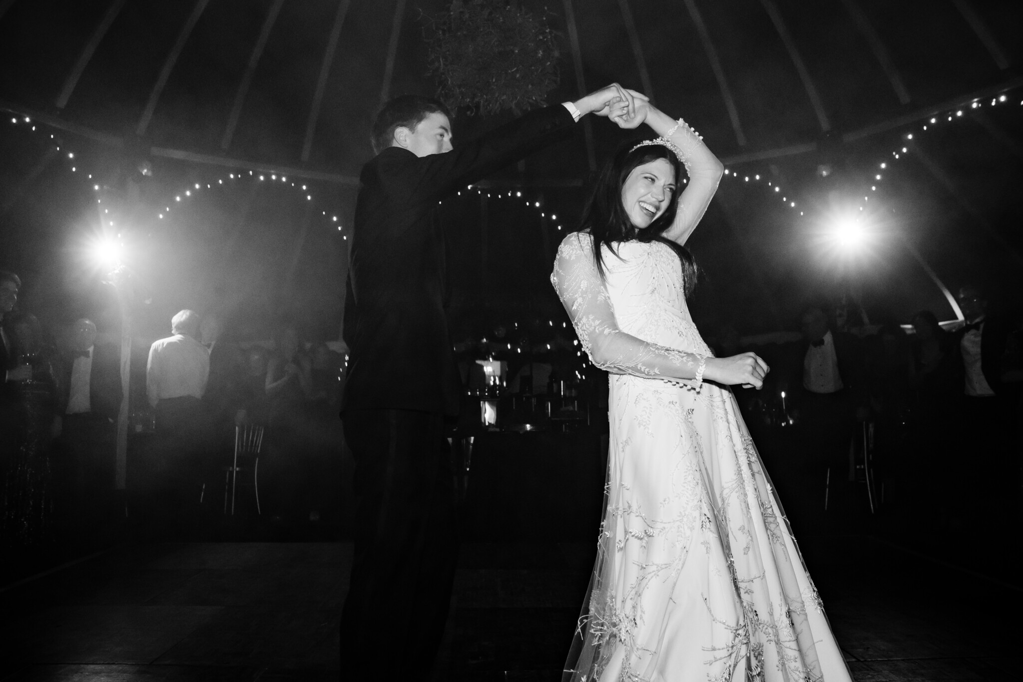 Phillipa Lepley bride Georgina New Years’ Eve Wedding Bespoke High-Neck Embellished Wedding Dress With Long Sleeves