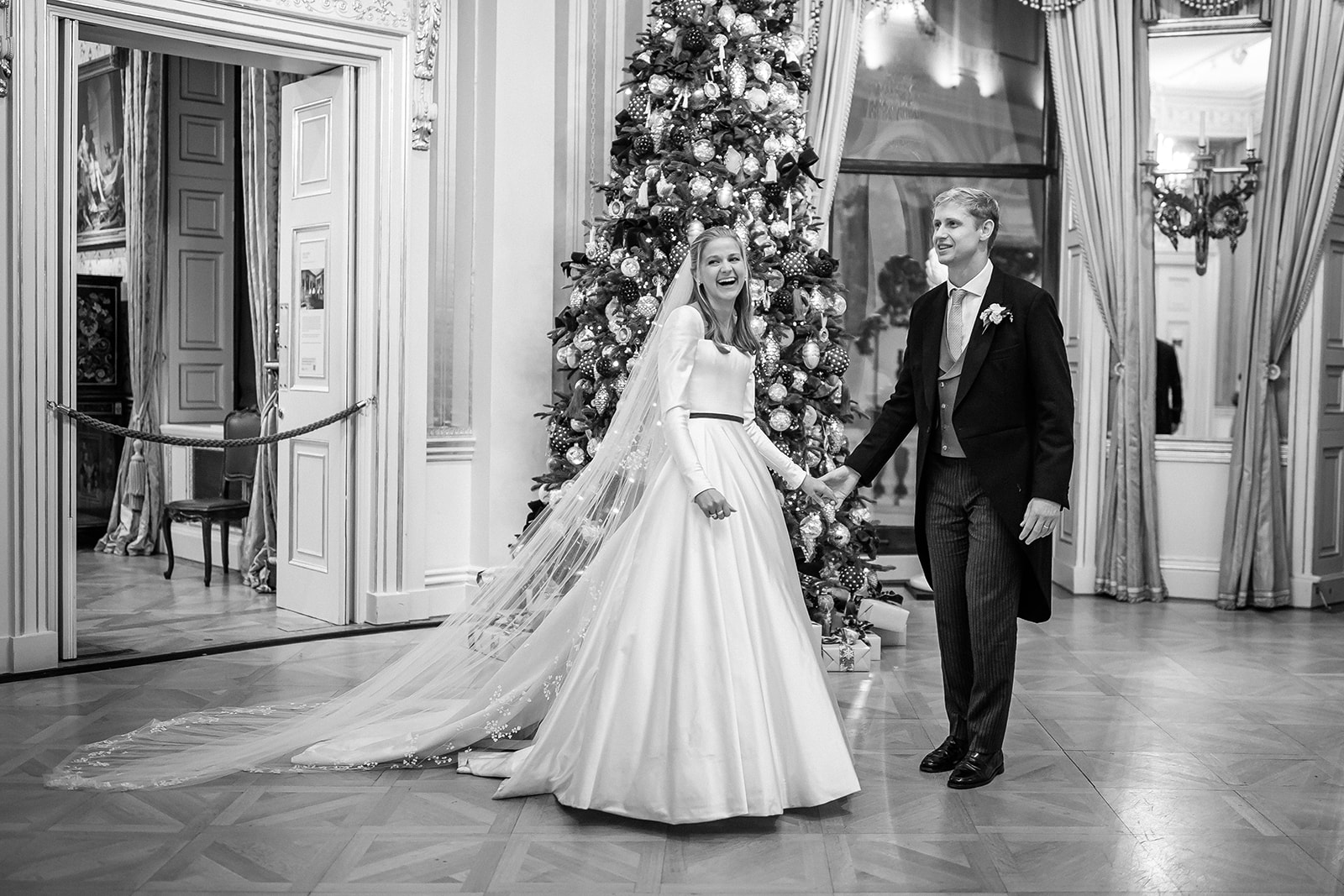 Phillipa Lepley bride Olivia bespoke ivory Italian duchess satin wedding dress winter church wedding hand embroidered veil