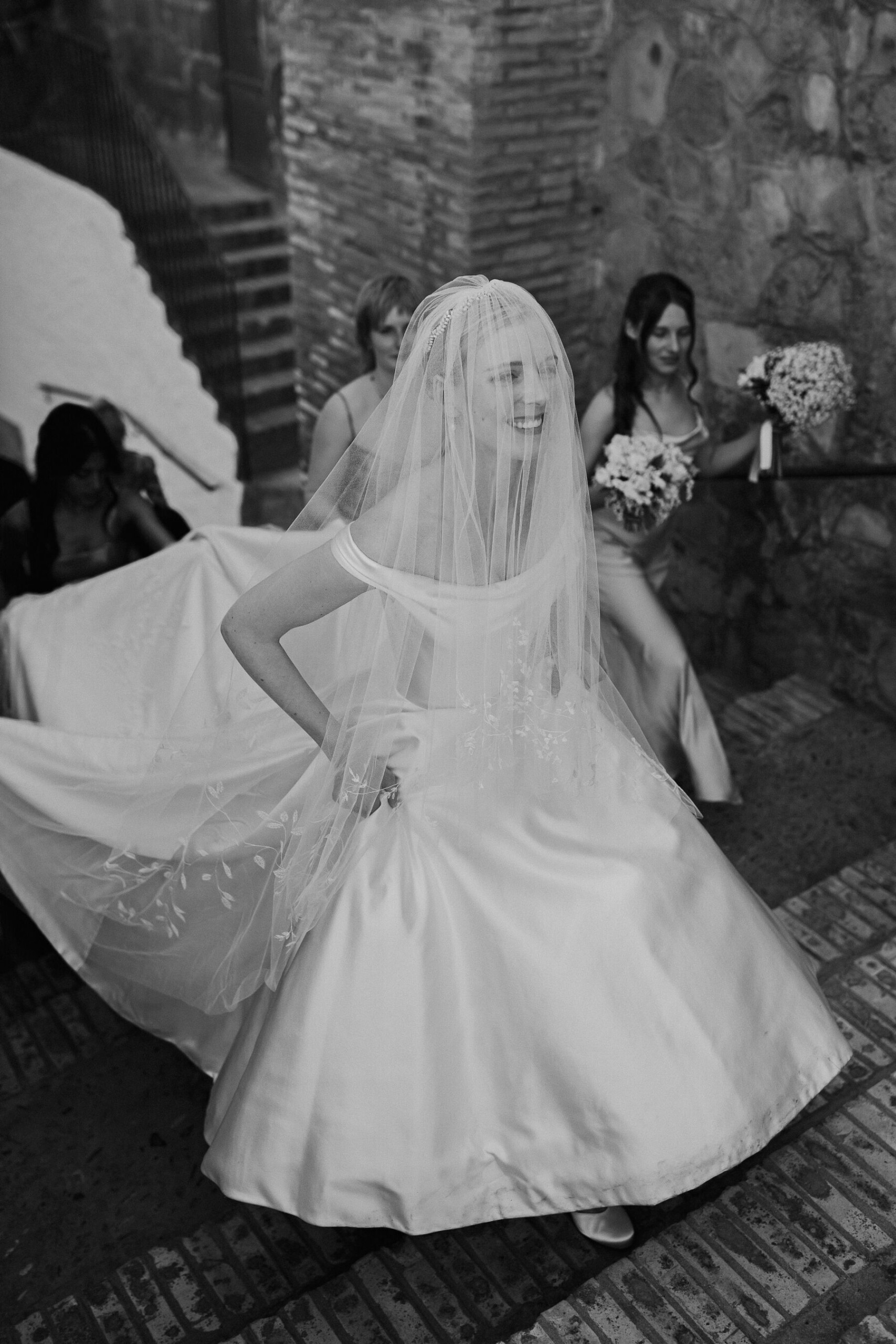 Phillipa Lepley bride Alexandra Timeless Duchess Satin Couture Wedding Dress with Bow and Hand Embroidered Veil Destination Spanish Wedding