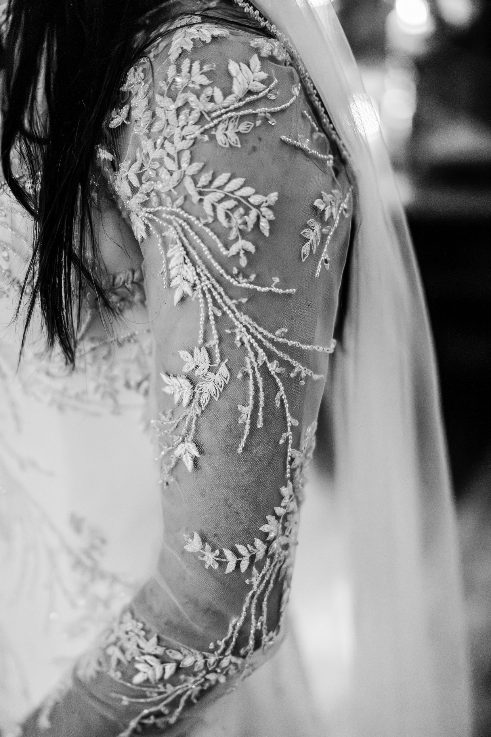 Phillipa Lepley bride Georgina New Years’ Eve Wedding Bespoke High-Neck Embellished Wedding Dress With Long Sleeves