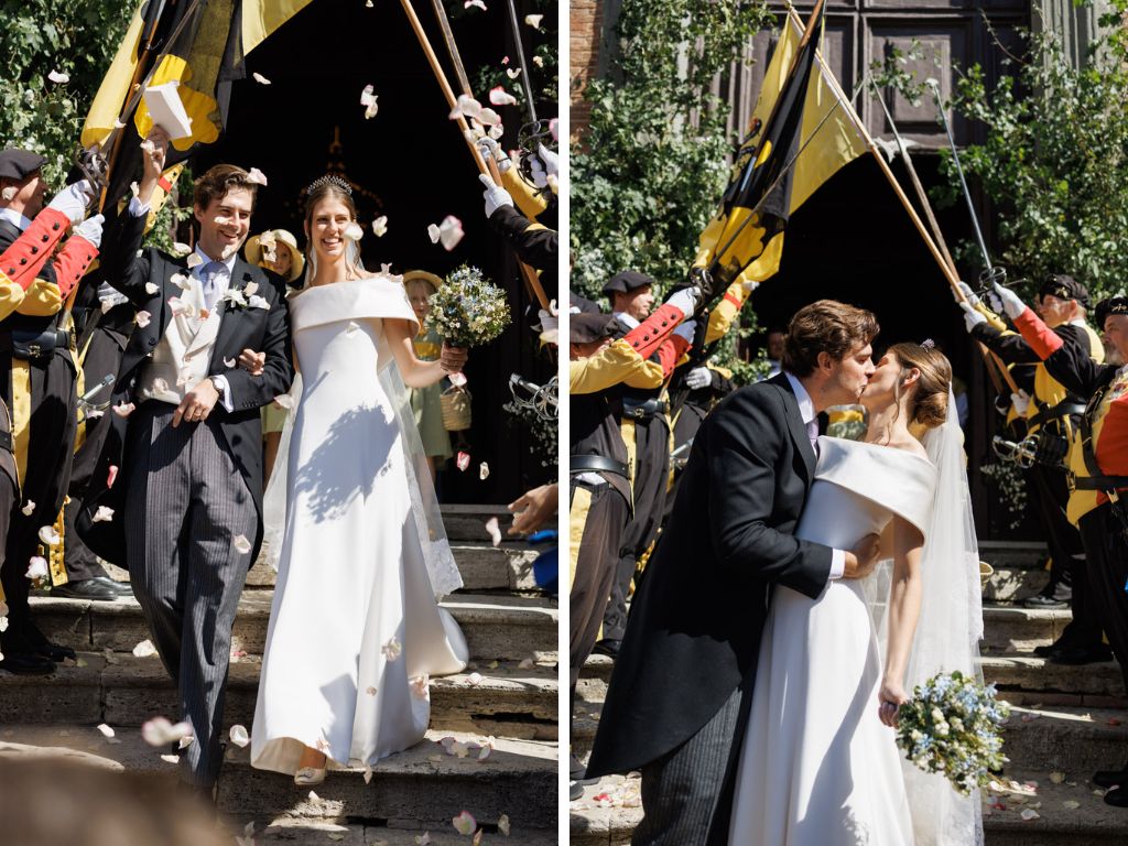 Phillipa Lepley bride Tatiana Silk Crepe and Duchess Satin Wedding Dress Bespoke Personal Embroidery Tuscany Italian Wedding