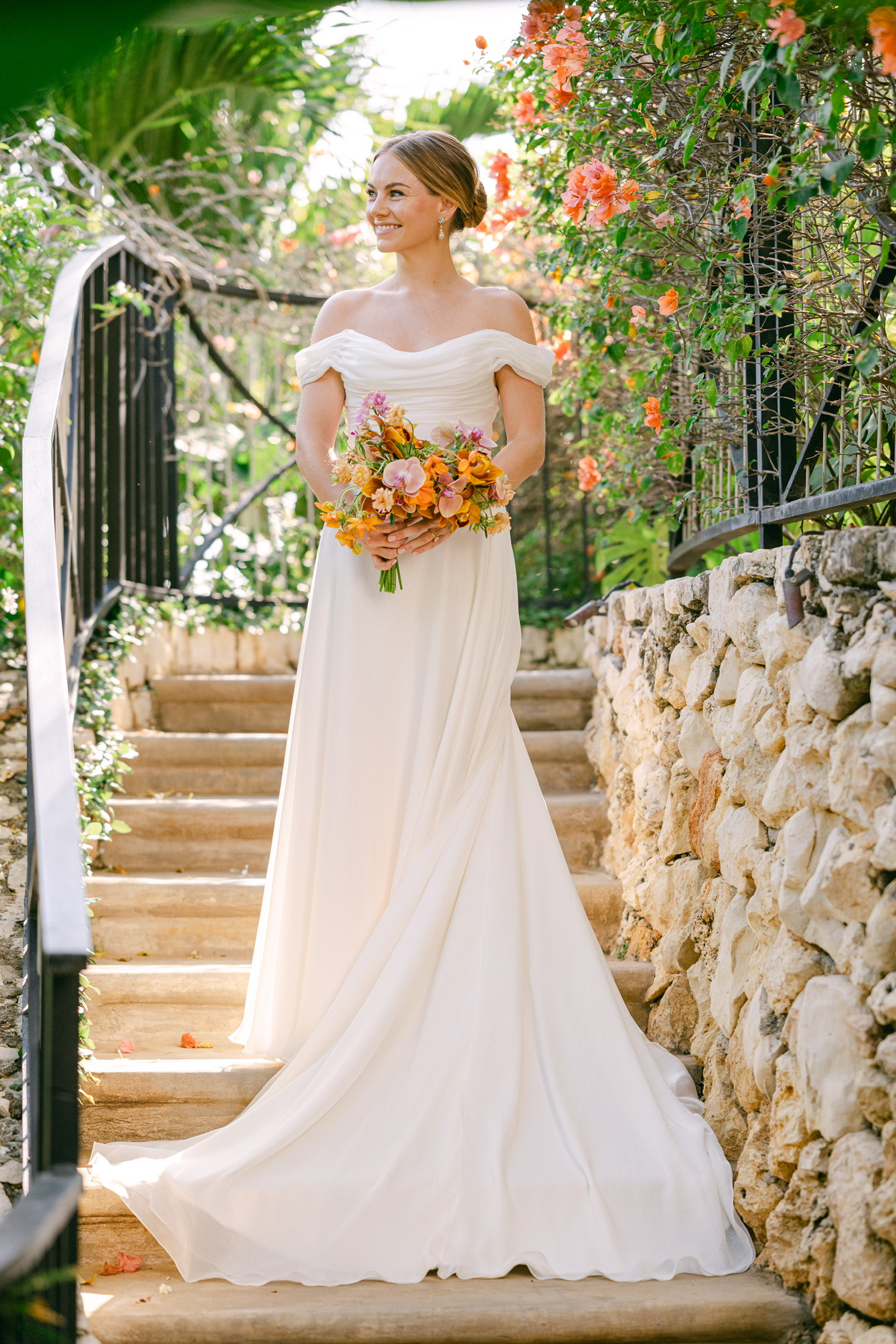 Phillipa Lepley bride Hannah Bespoke Chiffon Draped Wedding Dress Destination Wedding in Jamaica Beach Wedding