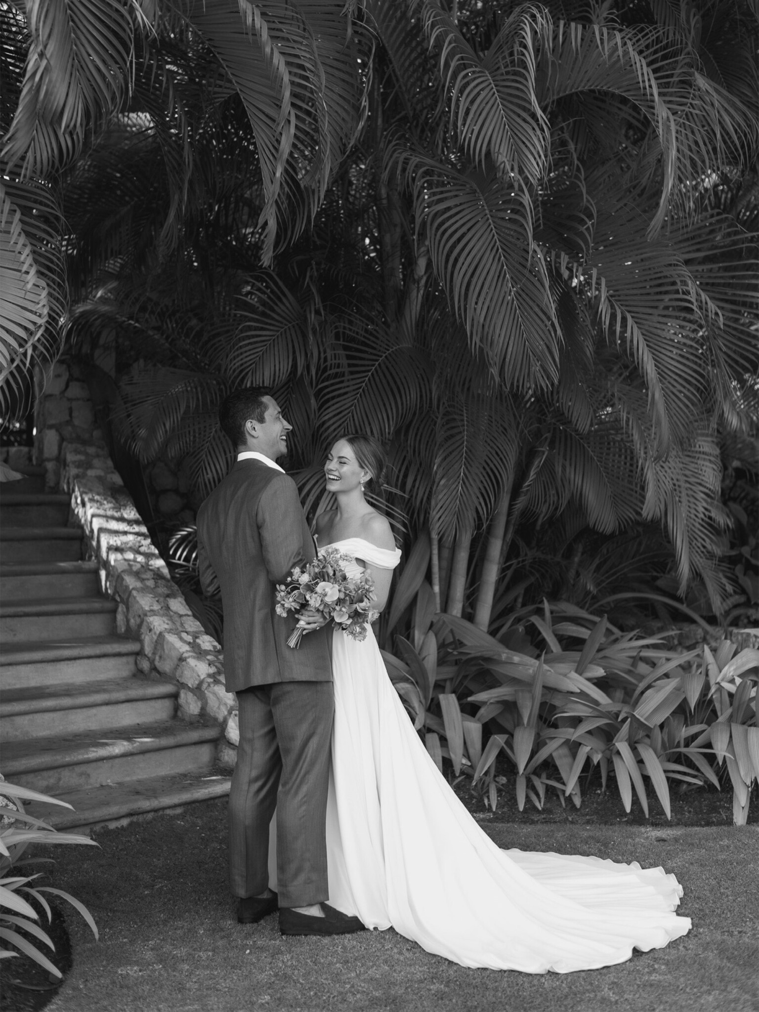 Phillipa Lepley bride Hannah Bespoke Chiffon Draped Wedding Dress Destination Wedding in Jamaica Beach Wedding