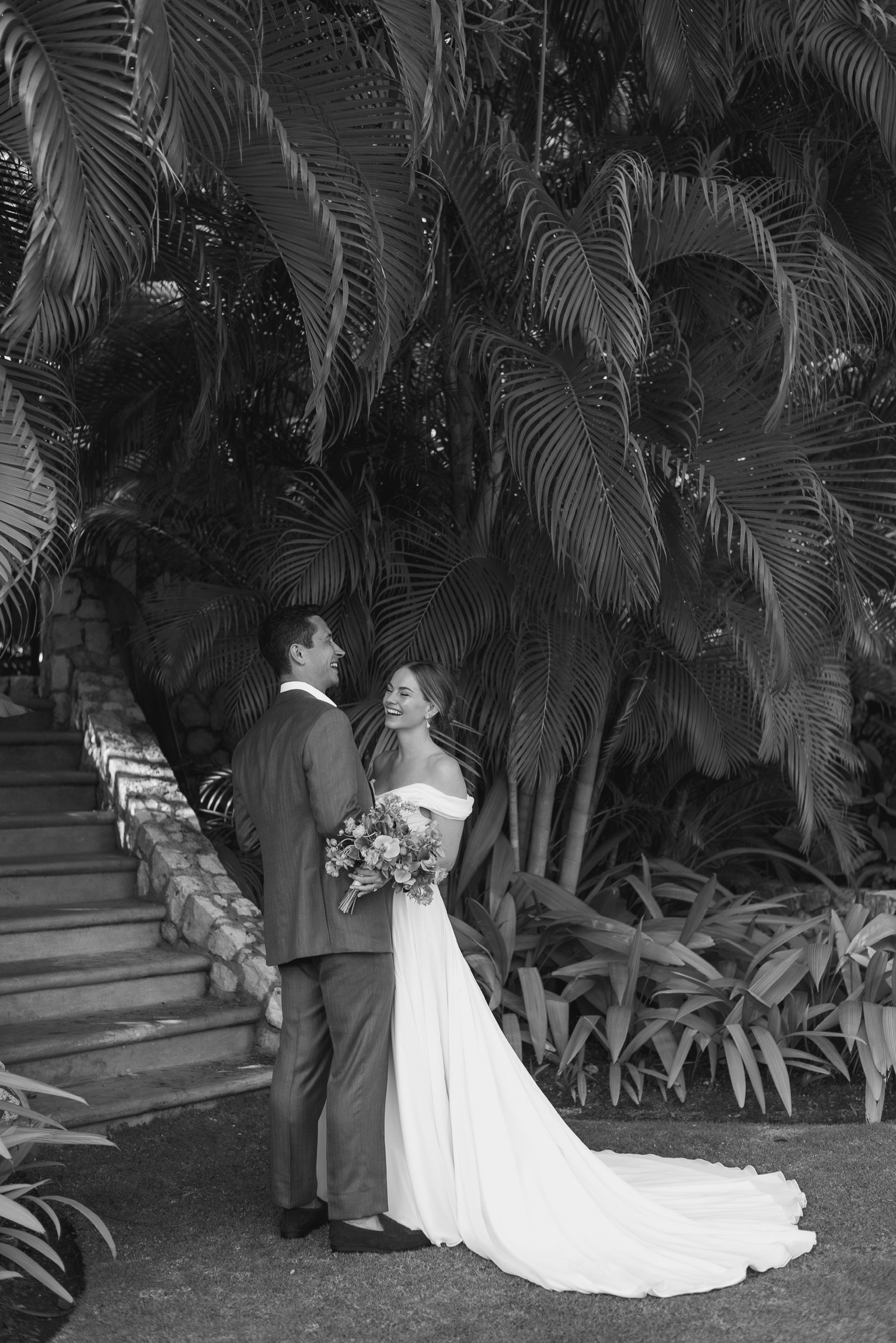 Phillipa Lepley bride Hannah Bespoke Chiffon Draped Wedding Dress Destination Wedding in Jamaica Beach Wedding