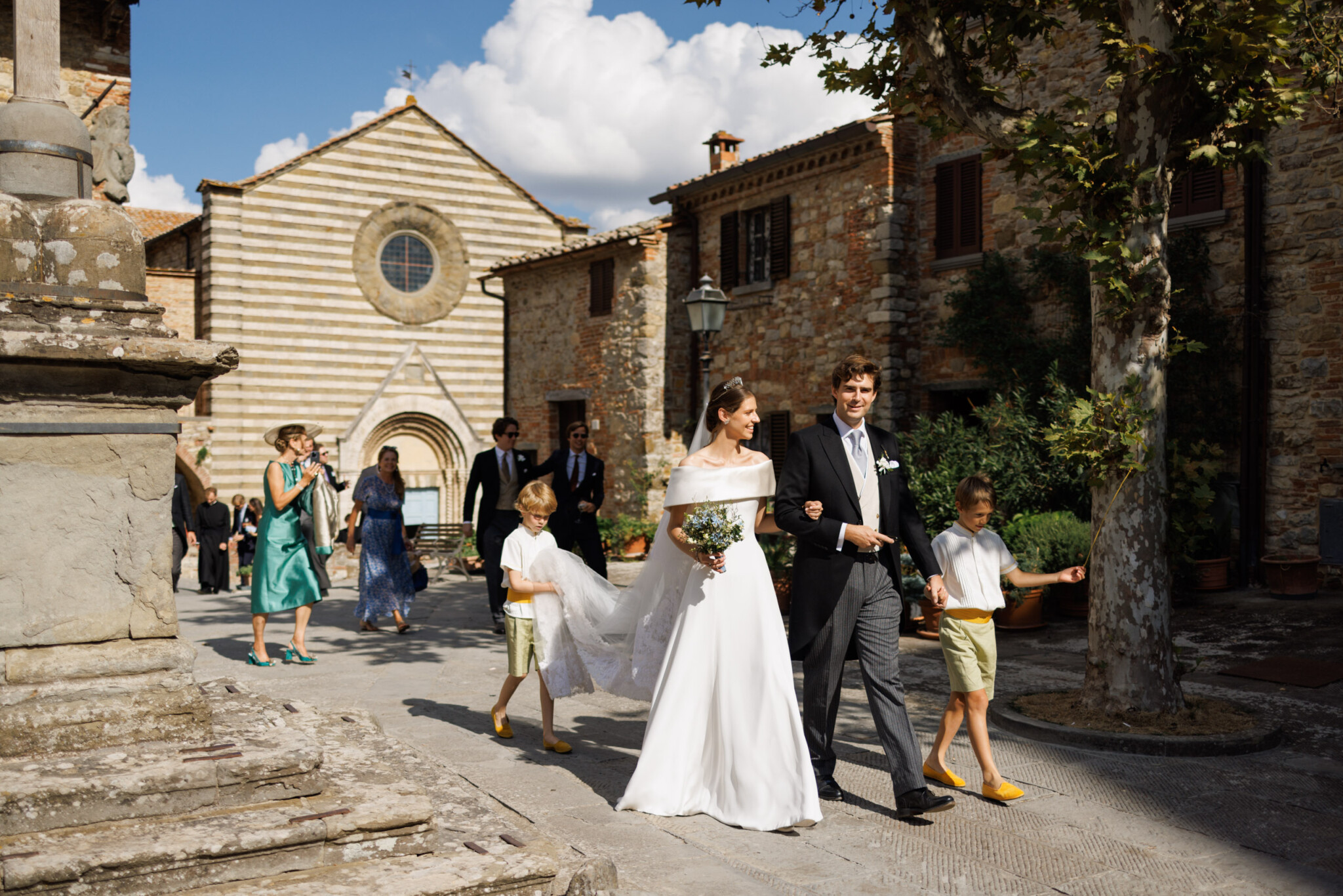 Phillipa Lepley bride Tatiana Silk Crepe and Duchess Satin Wedding Dress Bespoke Personal Embroidery Tuscany Italian Wedding