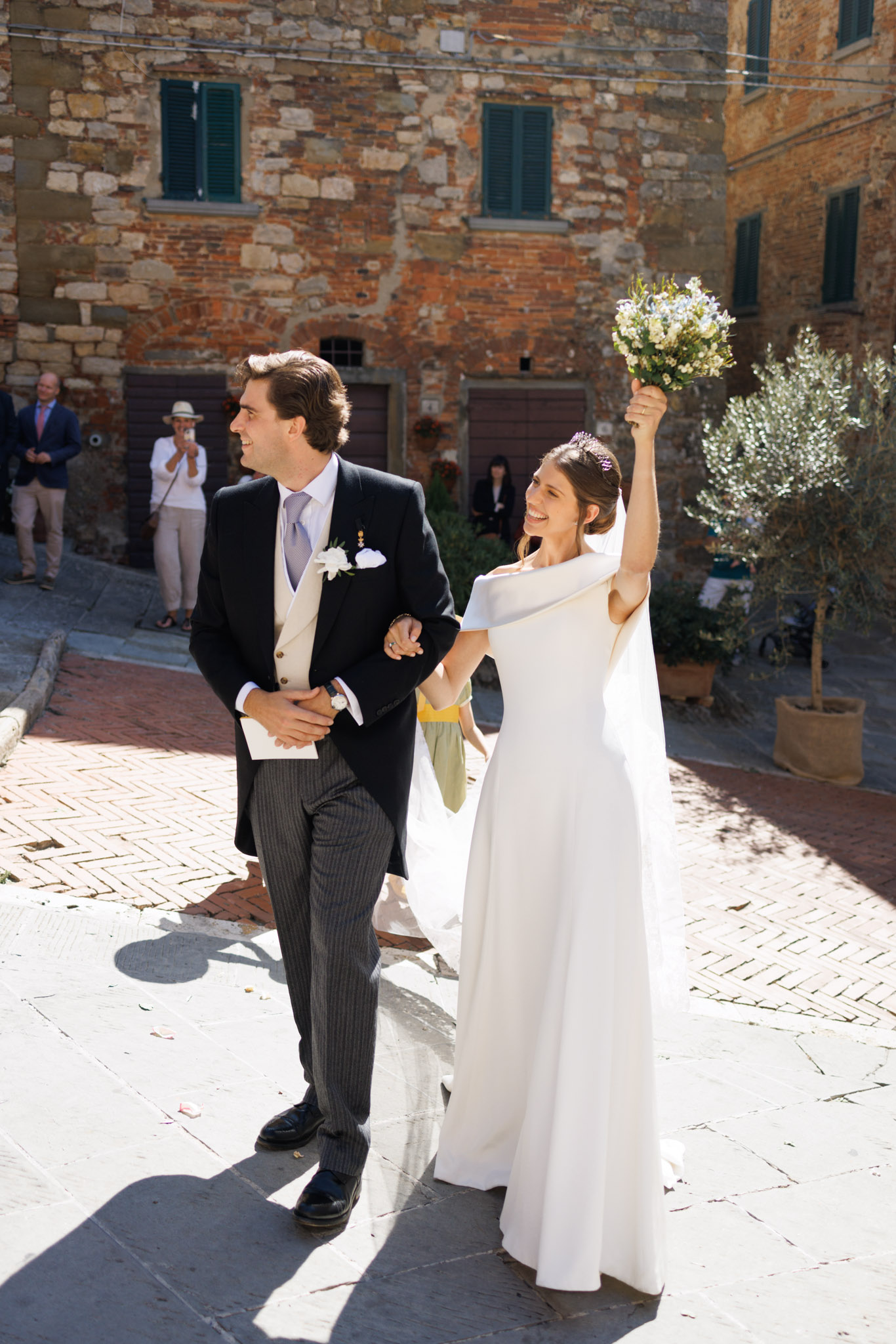 Phillipa Lepley bride Tatiana Silk Crepe and Duchess Satin Wedding Dress Bespoke Personal Embroidery Tuscany Italian Wedding