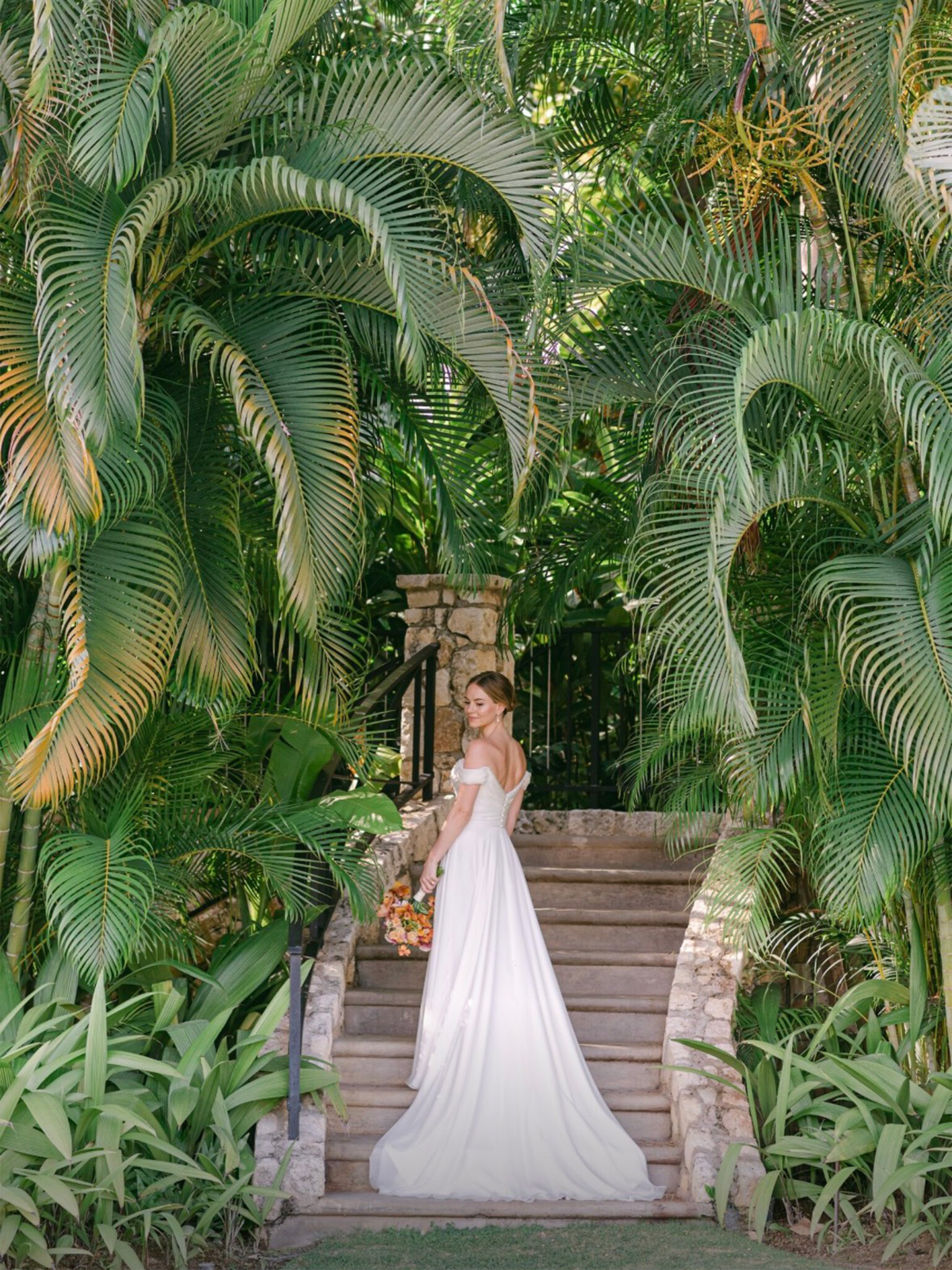 Phillipa Lepley bride Hannah Bespoke Chiffon Draped Wedding Dress Destination Wedding in Jamaica Beach Wedding