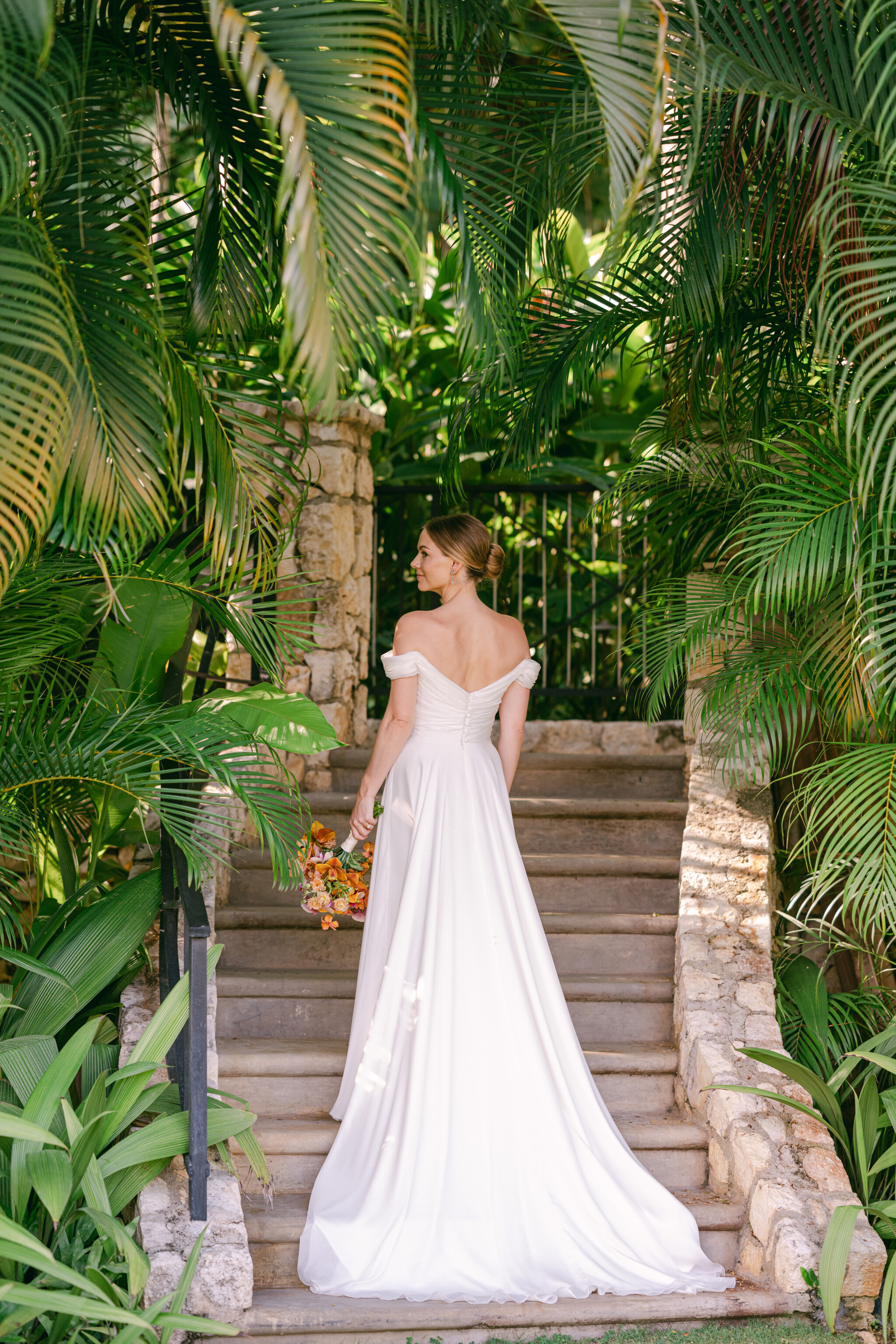 Phillipa Lepley bride Hannah Bespoke Chiffon Draped Wedding Dress Destination Wedding in Jamaica Beach Wedding