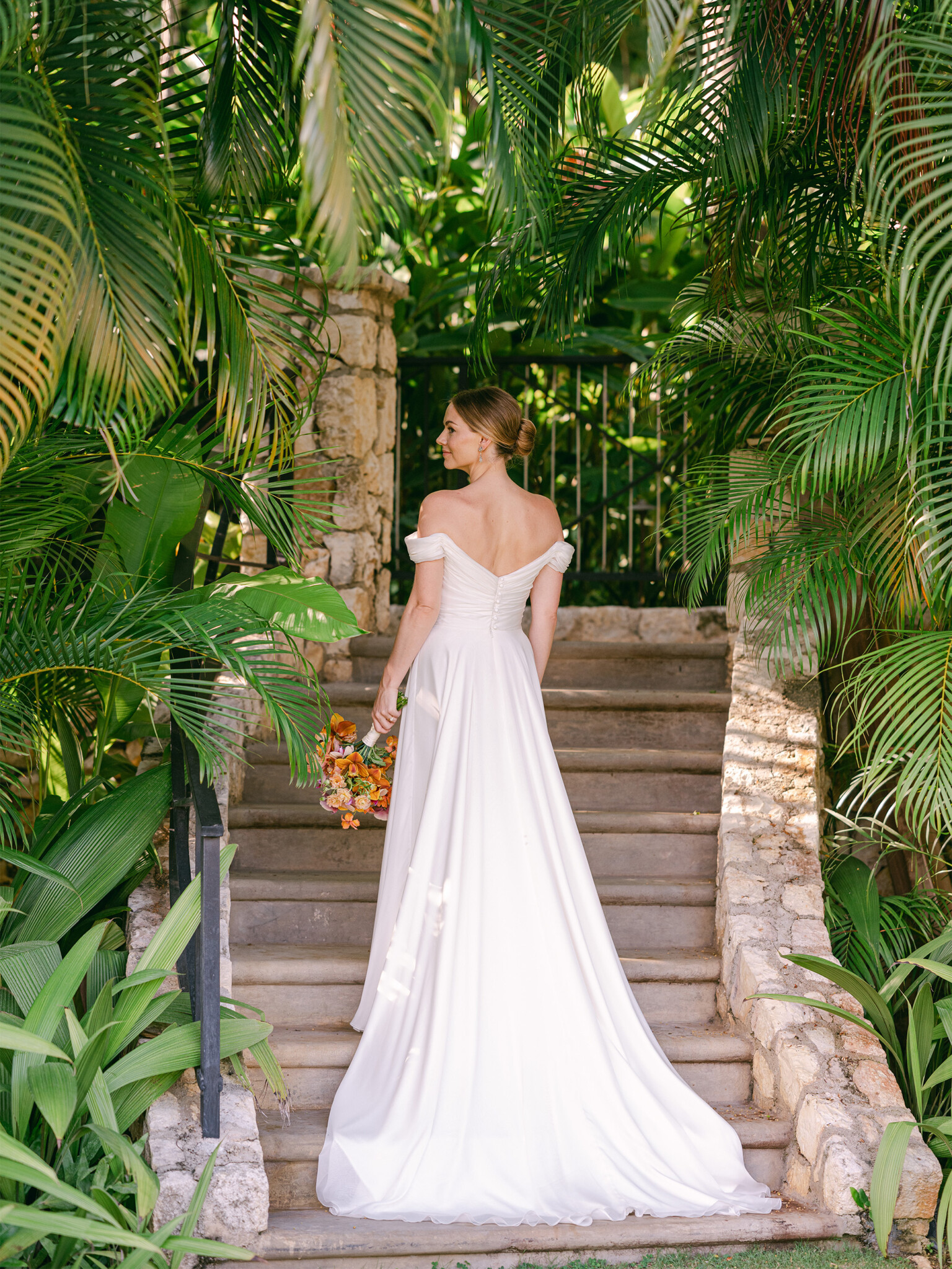 Phillipa Lepley bride Hannah Bespoke Chiffon Draped Wedding Dress Destination Wedding in Jamaica Beach Wedding