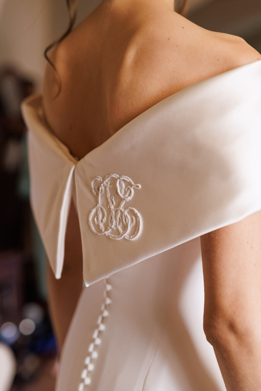 Phillipa Lepley bride Tatiana Silk Crepe and Duchess Satin Wedding Dress Bespoke Personal Embroidery Tuscany Italian Wedding