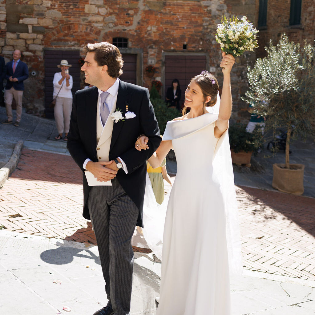 Phillipa Lepley bride Tatiana Silk Crepe and Duchess Satin Wedding Dress Bespoke Personal Embroidery Tuscany Italian Wedding