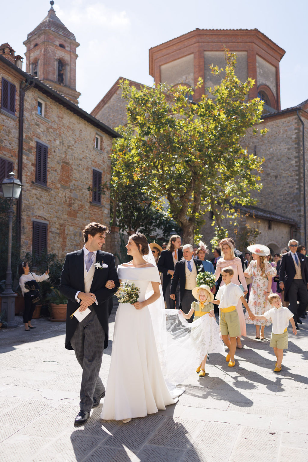 Phillipa Lepley bride Tatiana Silk Crepe and Duchess Satin Wedding Dress Bespoke Personal Embroidery Tuscany Italian Wedding