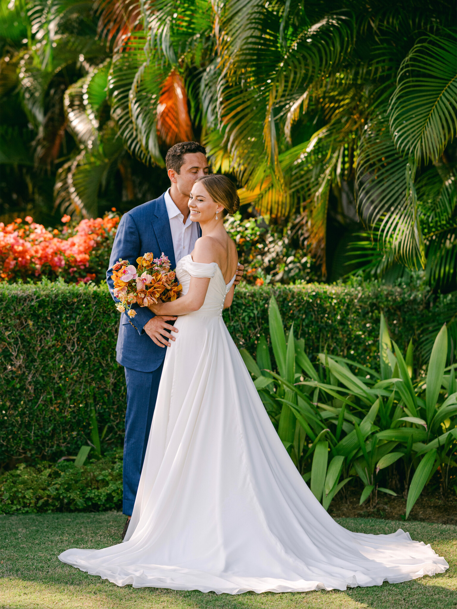 Phillipa Lepley bride Hannah Bespoke Chiffon Draped Wedding Dress Destination Wedding in Jamaica Beach Wedding