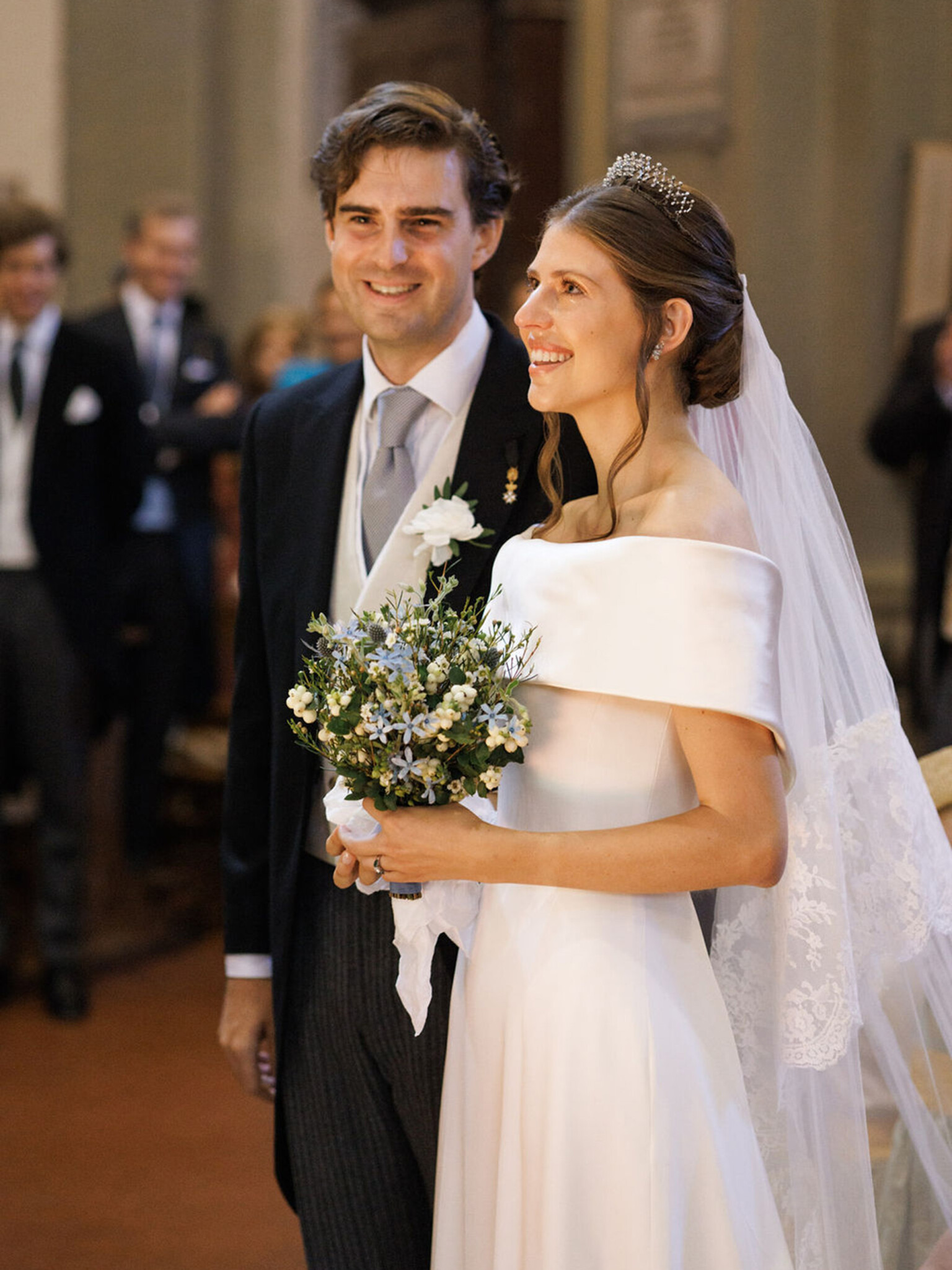 Phillipa Lepley bride Tatiana Silk Crepe and Duchess Satin Wedding Dress Bespoke Personal Embroidery Tuscany Italian Wedding