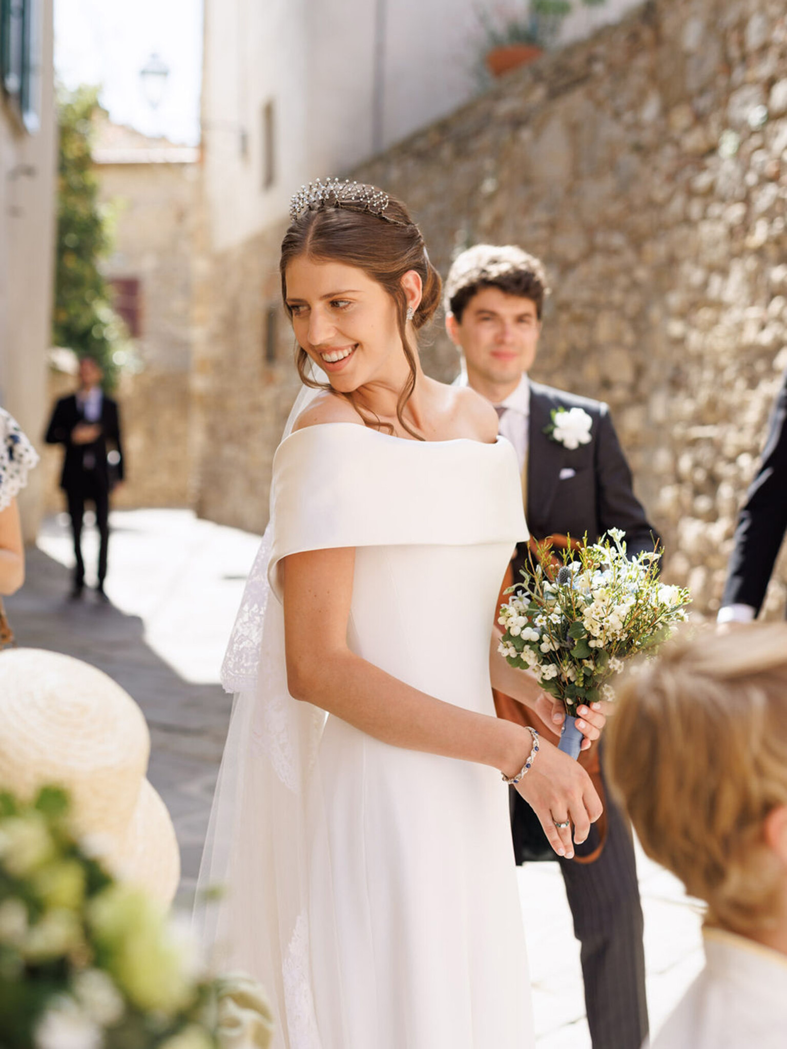 Phillipa Lepley bride Tatiana Silk Crepe and Duchess Satin Wedding Dress Bespoke Personal Embroidery Tuscany Italian Wedding