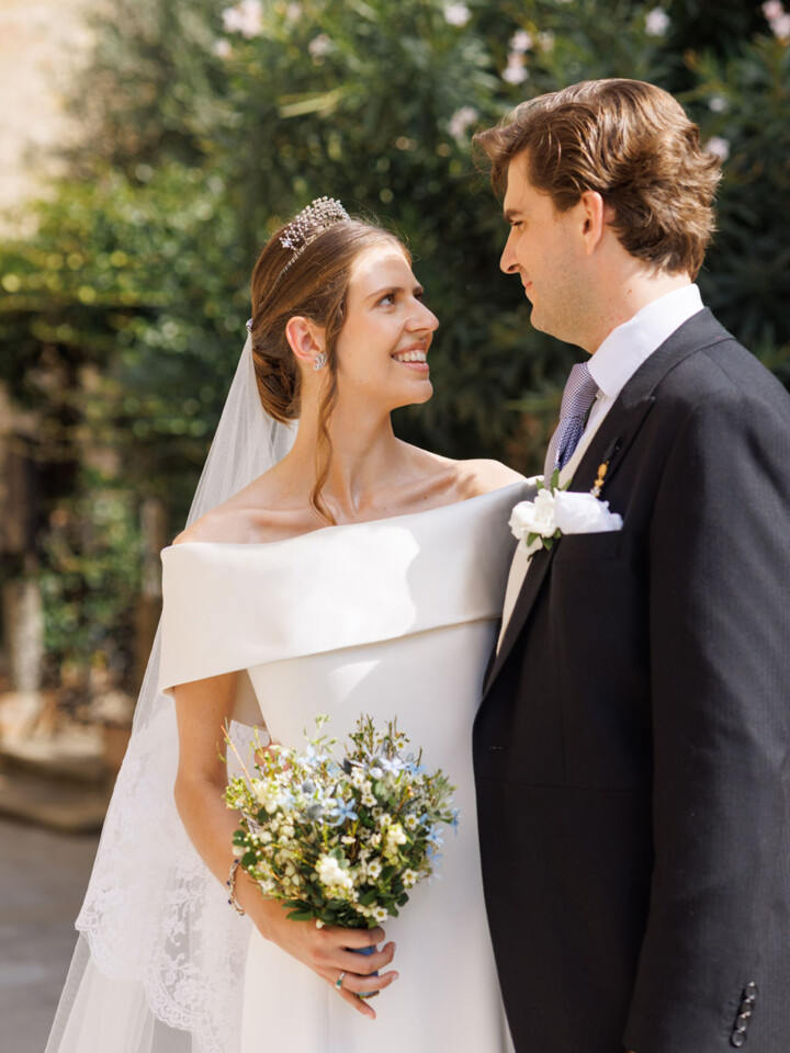 Phillipa Lepley bride Tatiana Silk Crepe and Duchess Satin Wedding Dress Bespoke Personal Embroidery Tuscany Italian Wedding