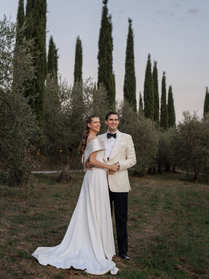 Phillipa Lepley bride Tatiana Silk Crepe and Duchess Satin Wedding Dress Bespoke Personal Embroidery Tuscany Italian Wedding