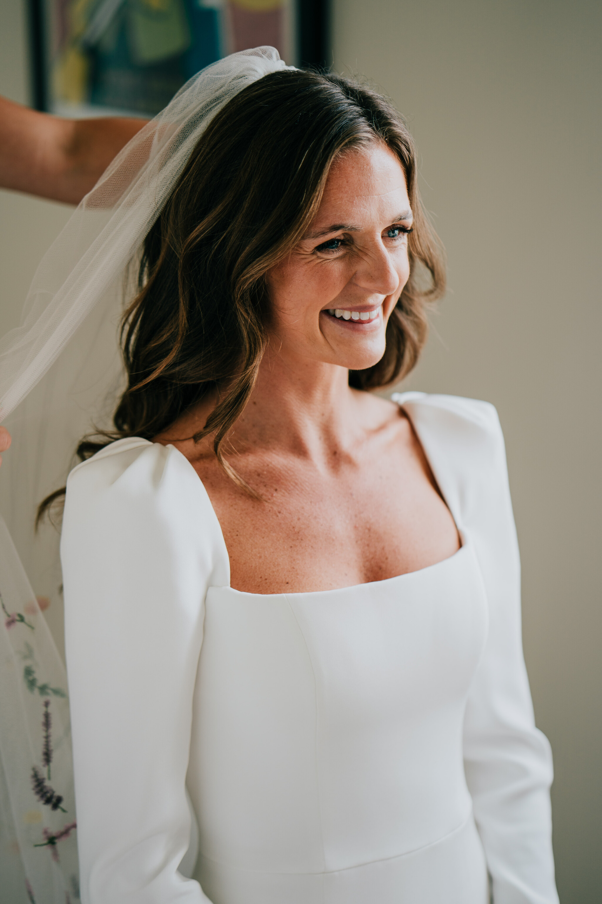 Phillipa Lepley Bride Charlotte Hand Embroidered Wildflower Meadow Colourful Veil Silk Crepe Modern Wedding Dress