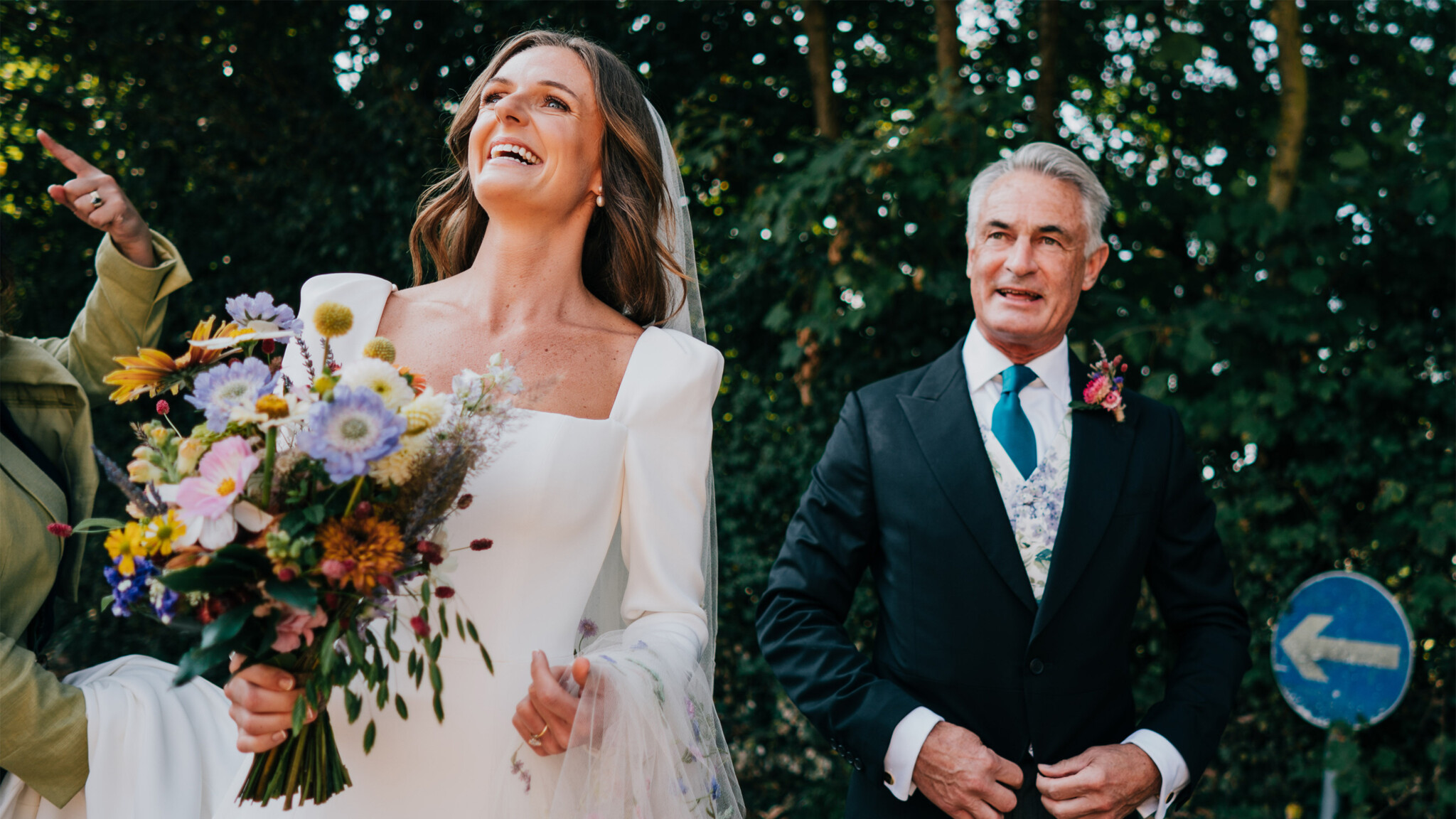 Phillipa Lepley Bride Charlotte Hand Embroidered Wildflower Meadow Colourful Veil Silk Crepe Modern Wedding Dress