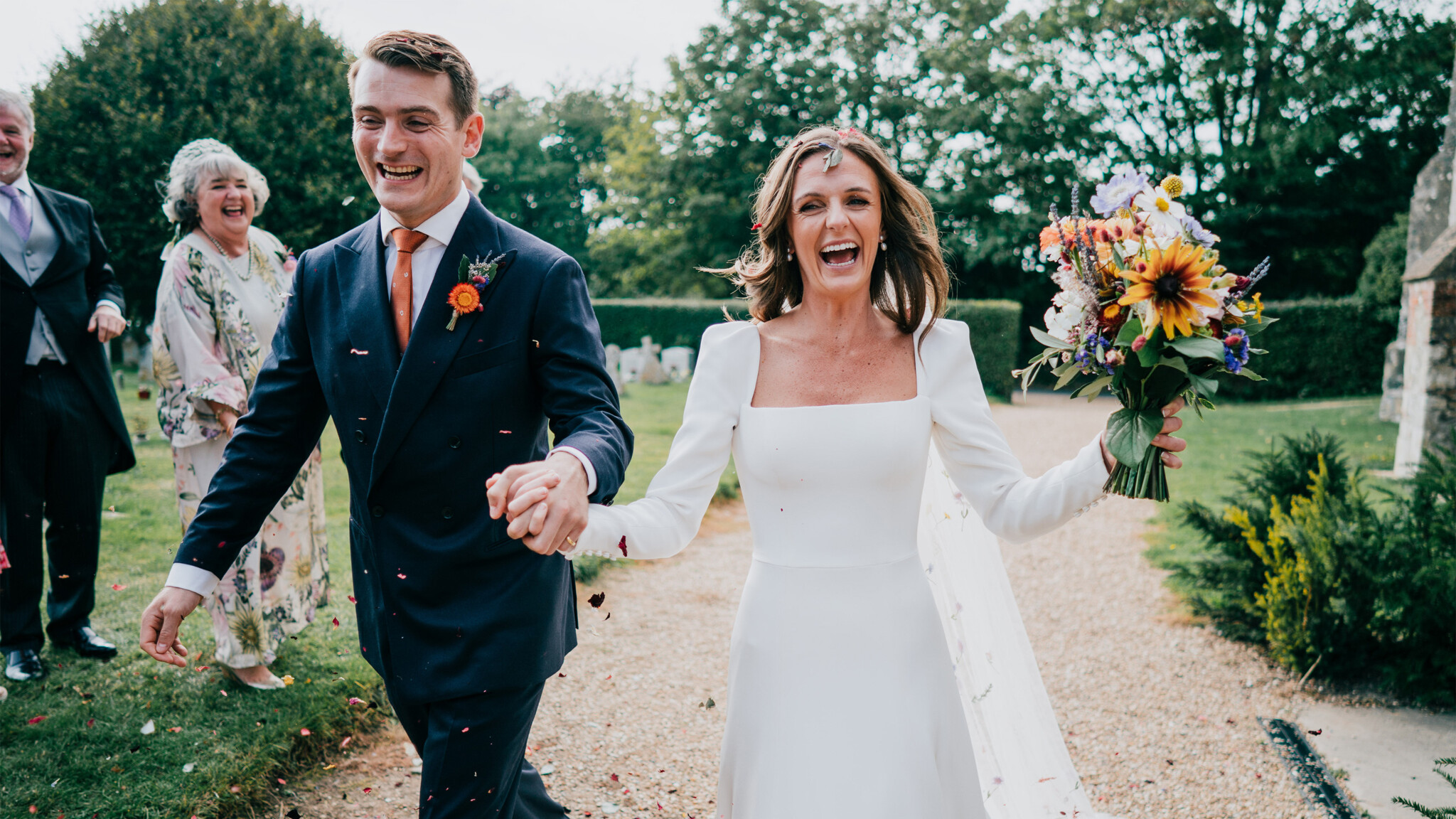Phillipa Lepley Bride Charlotte Hand Embroidered Wildflower Meadow Colourful Veil Silk Crepe Modern Wedding Dress