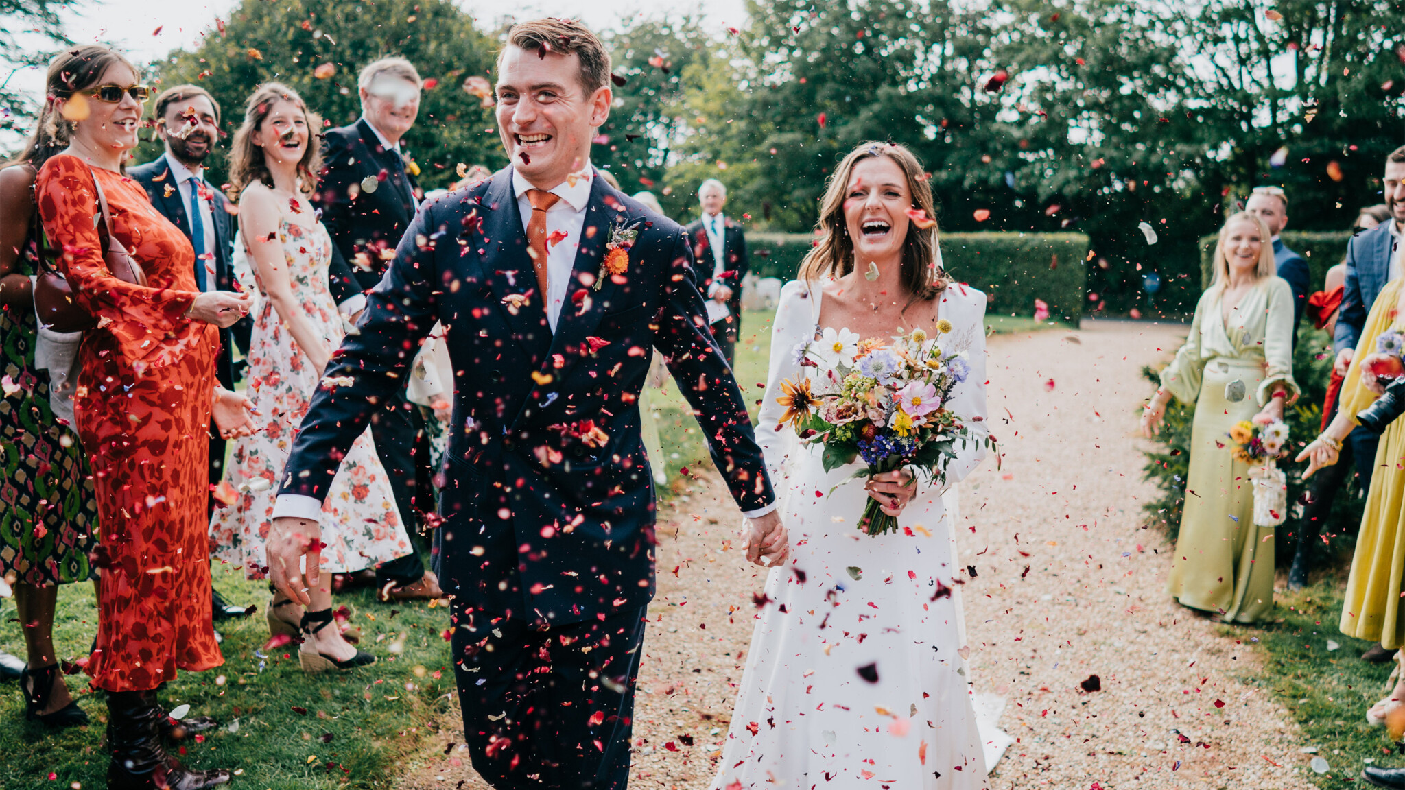 Phillipa Lepley Bride Charlotte Hand Embroidered Wildflower Meadow Colourful Veil Silk Crepe Modern Wedding Dress