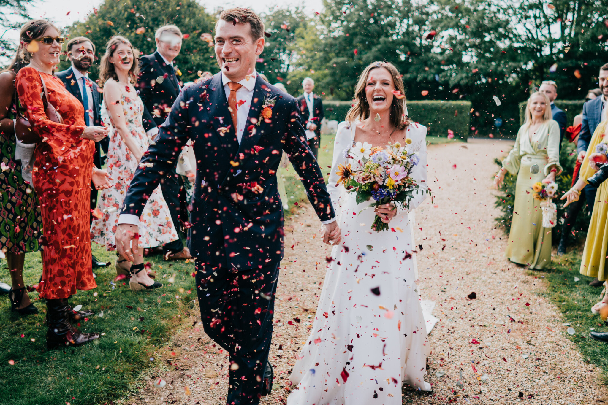 Phillipa Lepley Bride Charlotte Hand Embroidered Wildflower Meadow Colourful Veil Silk Crepe Modern Wedding Dress