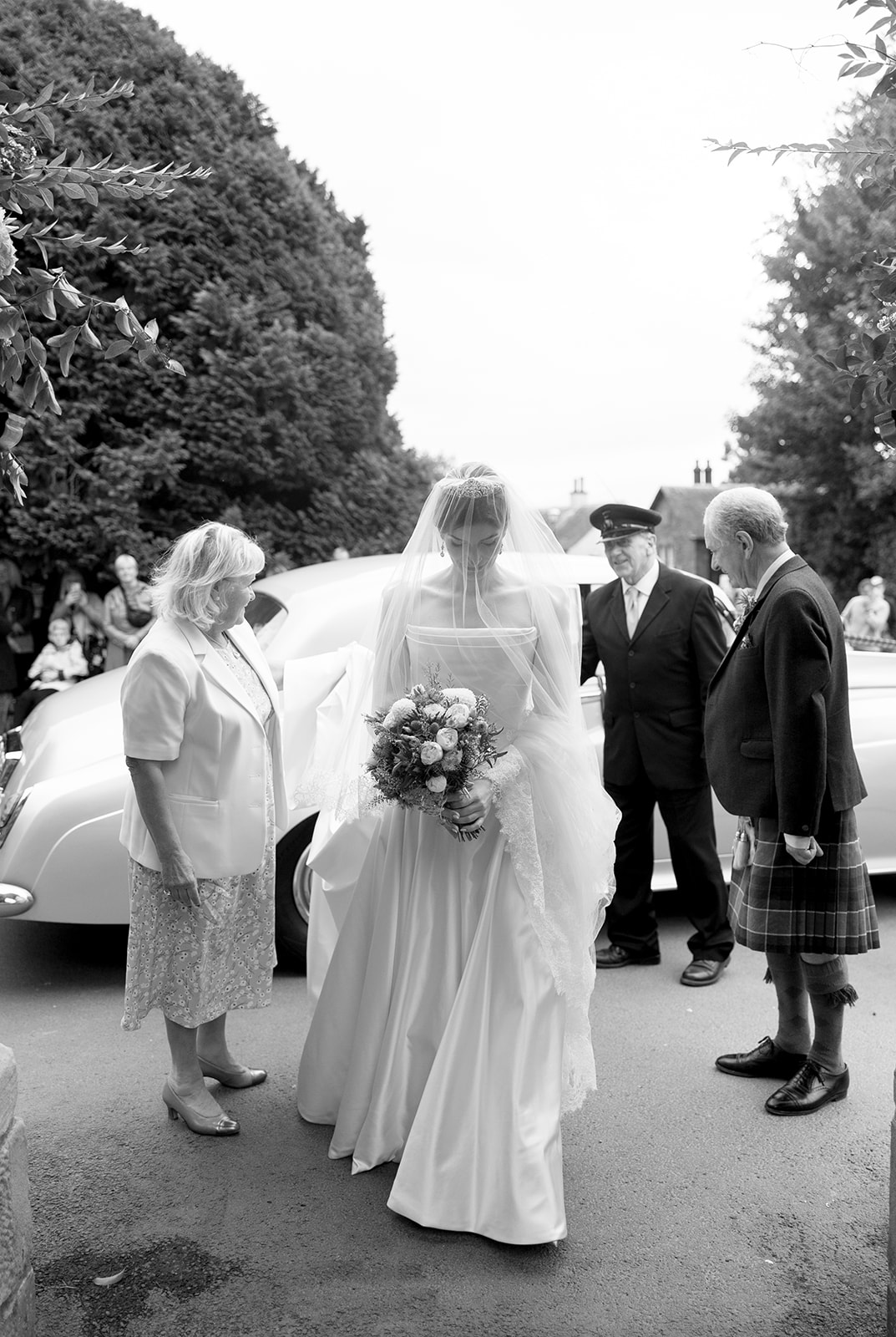 Phillipa Lepley Bride Georgina Loch Lomond Wedding Simple Duchess Satin Couture Long Sleeve Wedding Dress With Lace Silk Tulle Veil